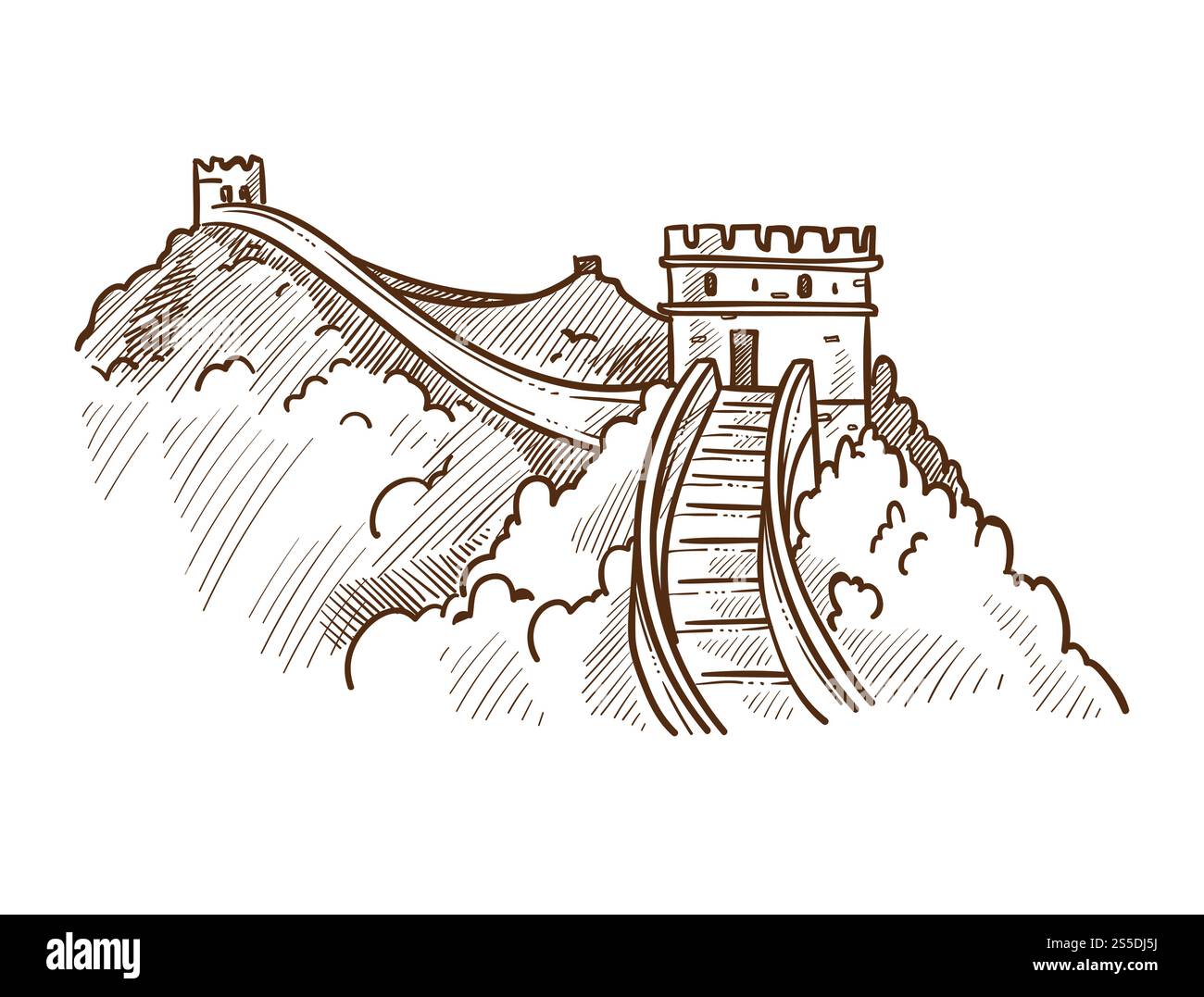 Grand mur de Chine contour d'esquisse monochrome. Célèbre monument fait de pierre et de béton, la nature environnante de l'attraction touristique. Oriental Wonder place to Go illustration vectorielle touristique. Grand mur de Chine illustration vectorielle de contour monochrome d'esquisse Illustration de Vecteur Grand mur de Chine contour d'esquisse monochrome. Célèbre monument fait de pierre et de béton, la nature environnante de l'attraction touristique. Oriental Wonder place to Go illustration vectorielle touristique. Grand mur de Chine illustration vectorielle de contour monochrome d'esquisse Illustration de Vecteur