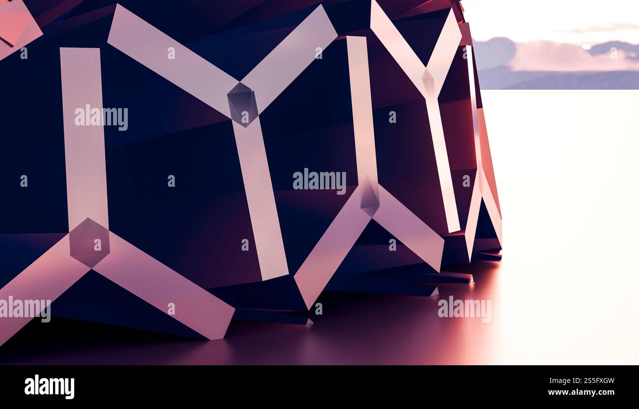 Illustration, structure en forme de dôme avec un motif géométrique en nid d'abeilles sous un éclairage doux. Banque D'Images