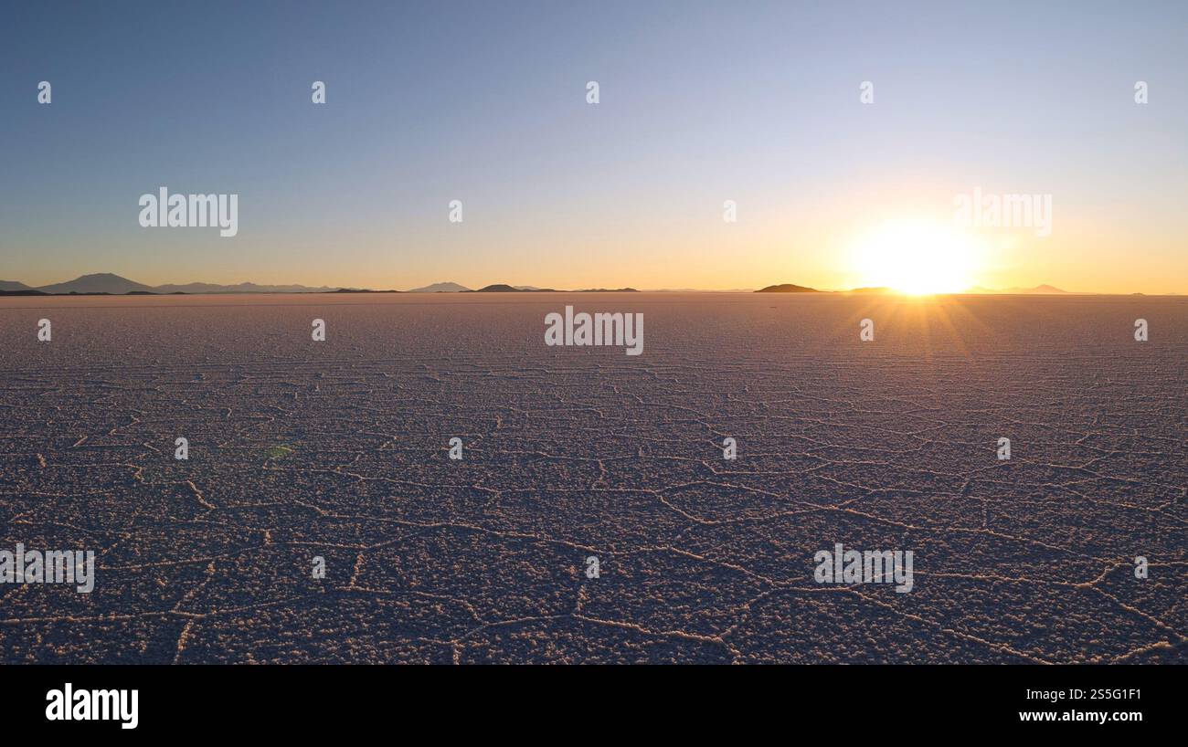 Bolivia Uyuni Salt Flats coucher de soleil Banque D'Images