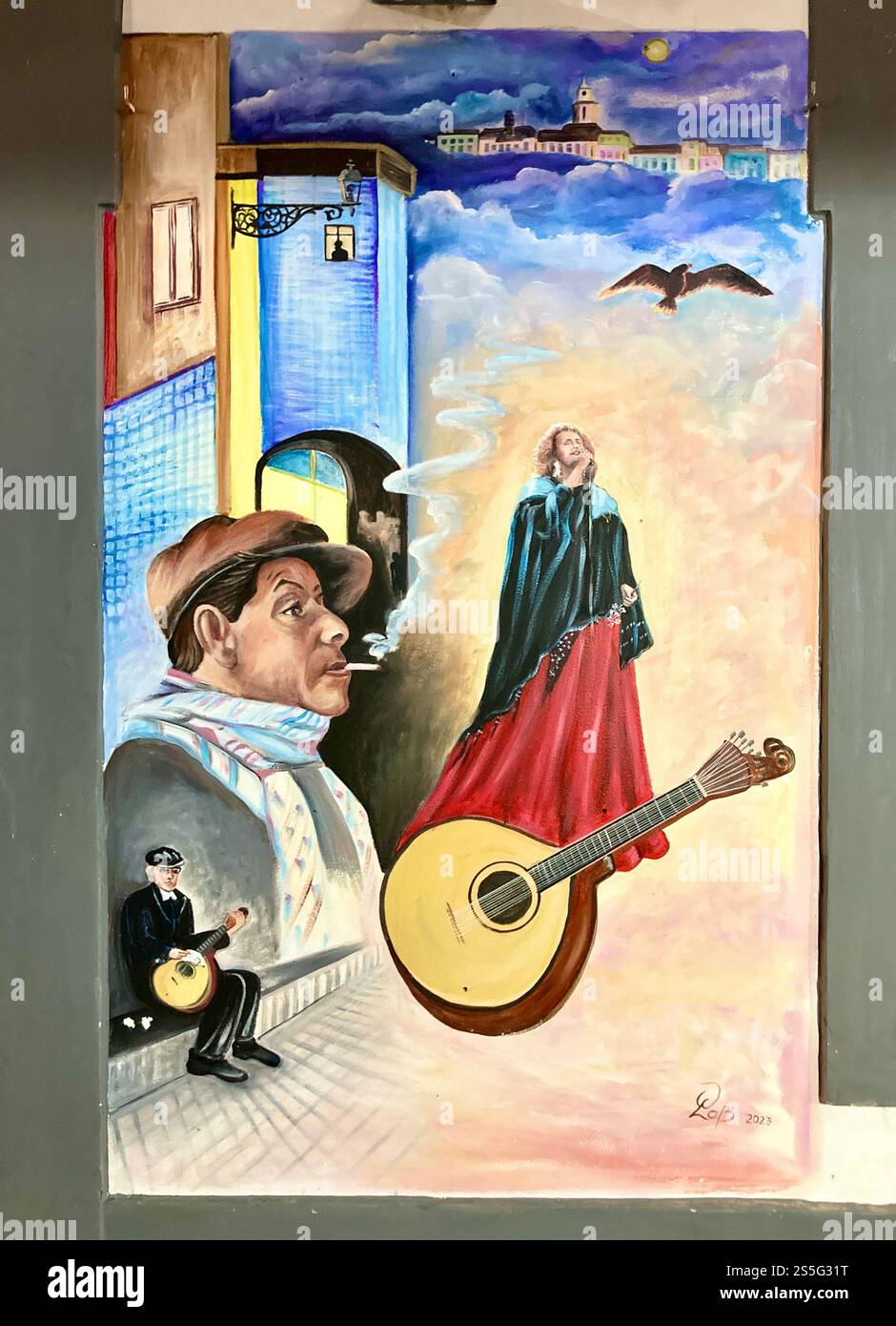Gros plan d'œuvres d'art sur les portes de la Rua de Santa Maria dans la Zona Velha à Funchal, Madère. Banque D'Images