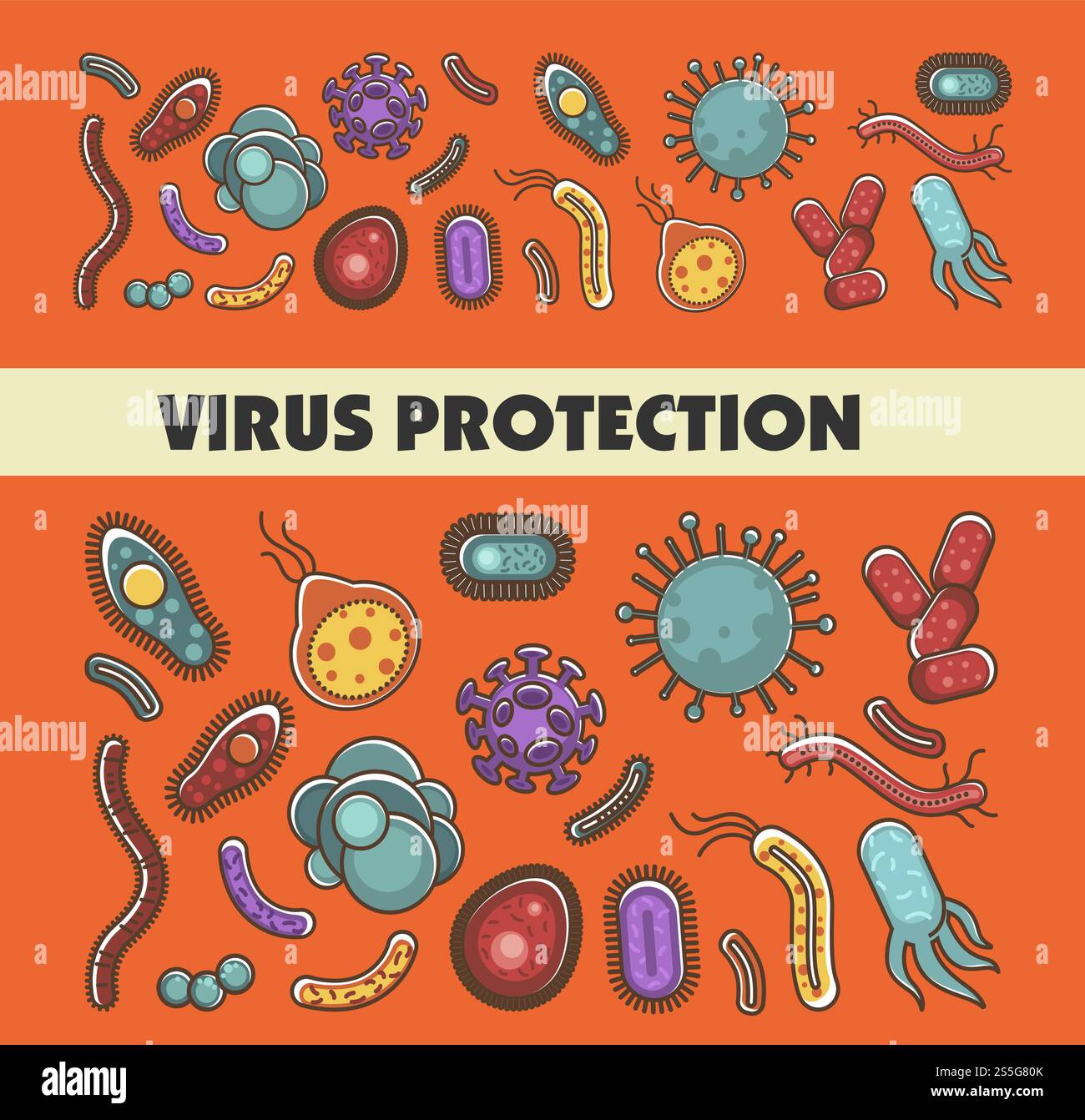 Affiche d'information sur les virus et les bactéries pour les infographies médicales ou la science bactériologique. Plan vectoriel pour la prévention des infections virales ou bactériennes et l'étude de la biologie. Affiche d'information sur les virus et les bactéries pour les infographies médicales ou la science bactériologique. Illustration de Vecteur