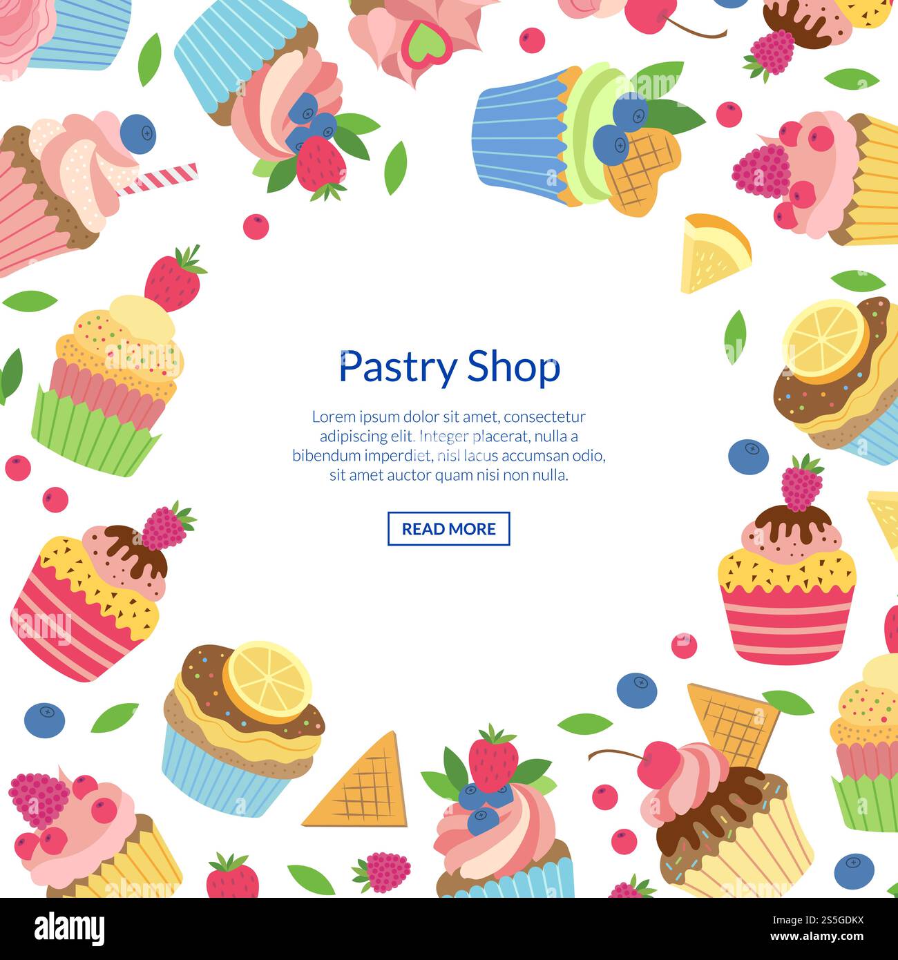Vectoriel mignon muffins de bande dessinée ou fond de cupcakes avec place pour l'illustration de texte. Bannière de magasin de gâteaux sucrés, cupcake chocolat délicieux. Vectoriel mignon muffins de bande dessinée ou fond de cupcakes avec place pour l'illustration de texte Illustration de Vecteur