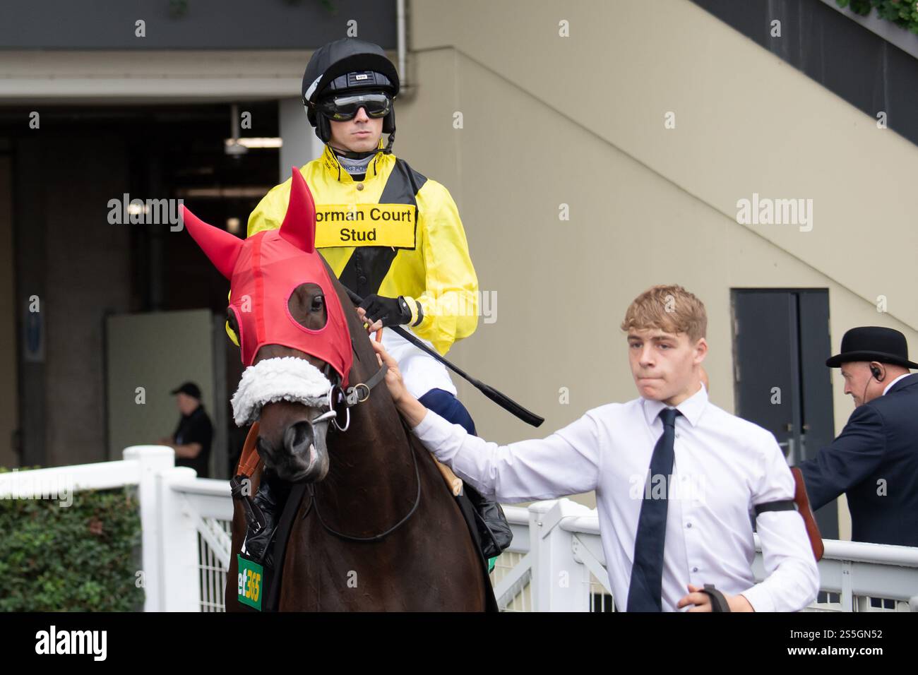 Ascot, Berkshire, Royaume-Uni. 7 septembre 2024. MANQUENT D'INFORMATIONS monté par le jockey Callum Hutchinson se rend sur le circuit pour les bet365 handicap Stakes le deuxième jour du Big Food and Drink Festival à l'hippodrome d'Ascot dans le Berkshire. Crédit : Maureen McLean/Alamy Banque D'Images