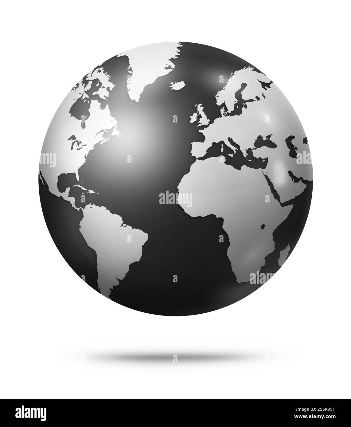 Globe terrestre noir isolé sur fond blanc. Illustration 3D. Globe terrestre noir isolé sur fond blanc Banque D'Images