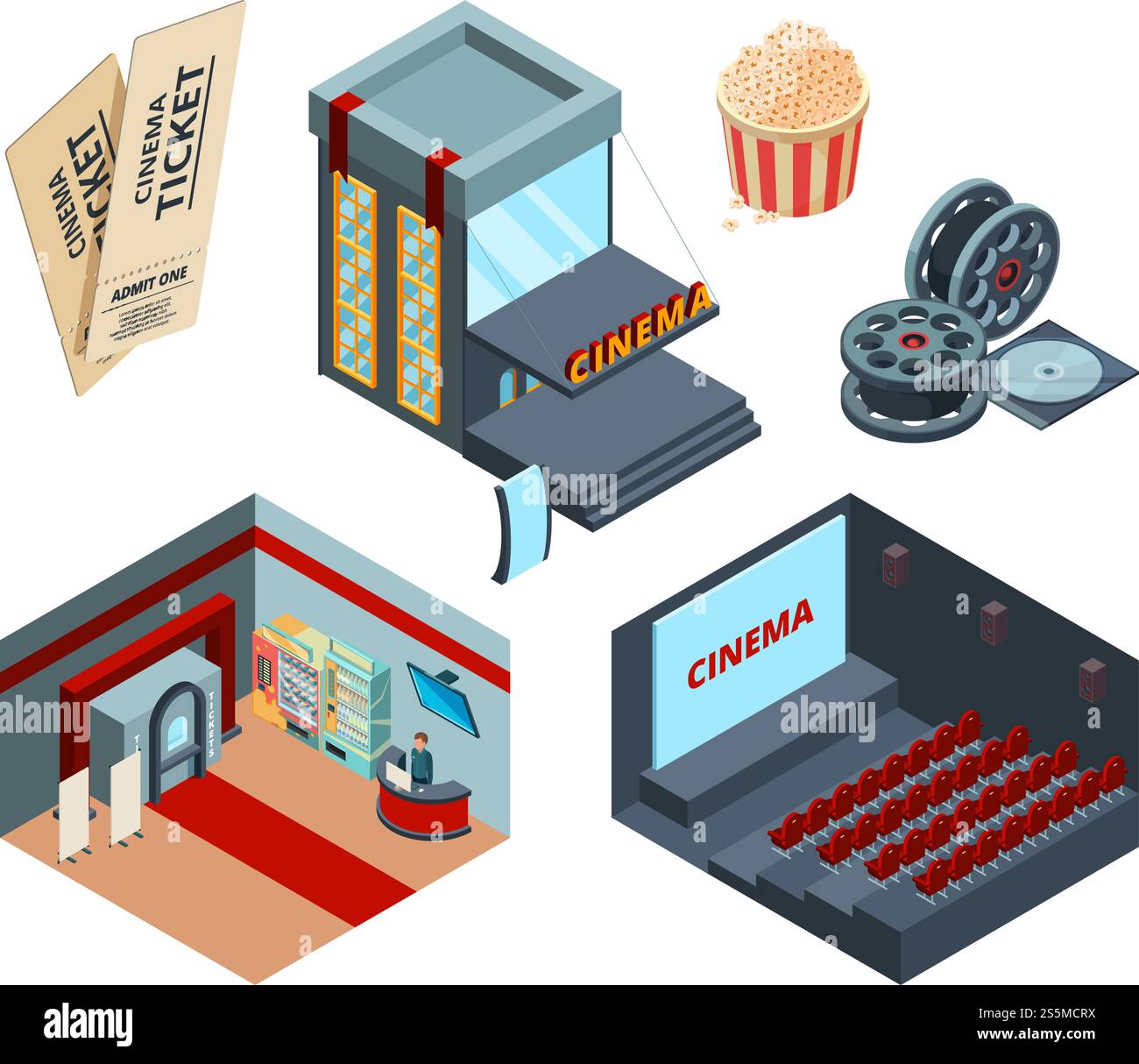 Scène cinématographique isométrique. Intérieur de l'intérieur des illustrations de divertissement de salle de cinéma ticket de cinéma vecteur de rideaux rouges. Isométrie cinéma, divertissement à l'écran. Scène cinématographique isométrique. Intérieur de l'intérieur des illustrations de divertissement de salle de cinéma ticket de cinéma vecteur de rideaux rouges Illustration de Vecteur