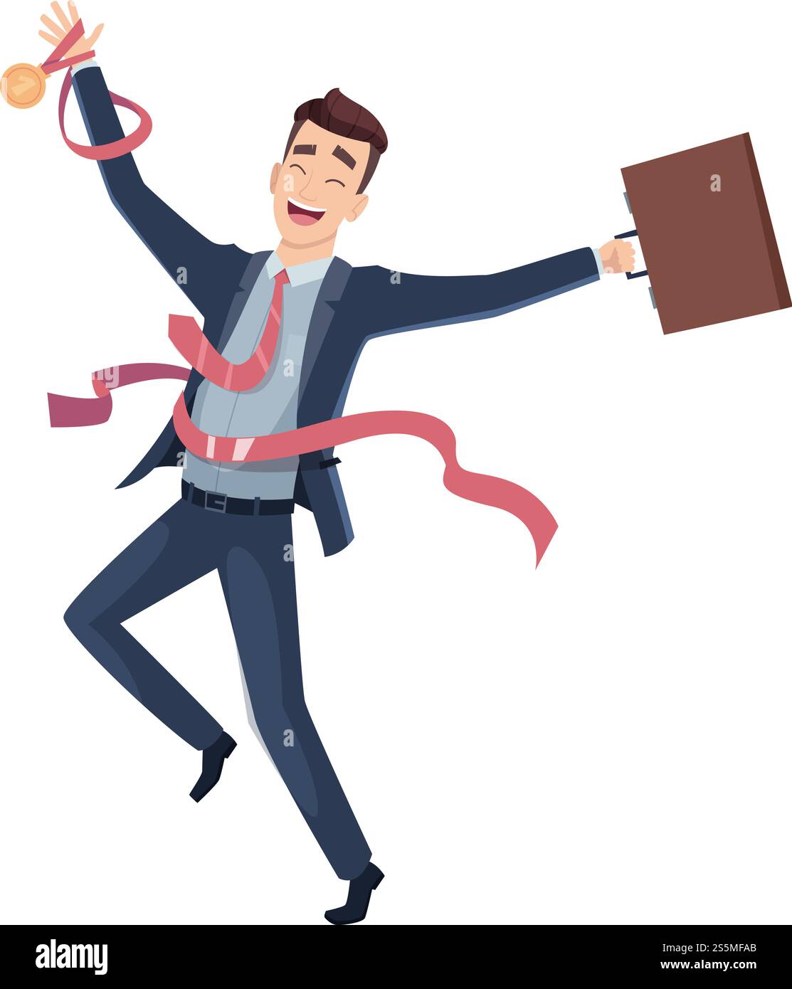 Victoire commerciale. Mascotte de dessin animé vectoriel de finition de personnage d'homme d'affaires heureux de grand prix. Succès d'homme d'affaires sur la ligne d'arrivée, illustration de victoire de réalisation d'homme d'affaires. Victoire commerciale. Mascotte de dessin animé vectoriel de finition de personnage d'homme d'affaires heureux de grand prix Illustration de Vecteur