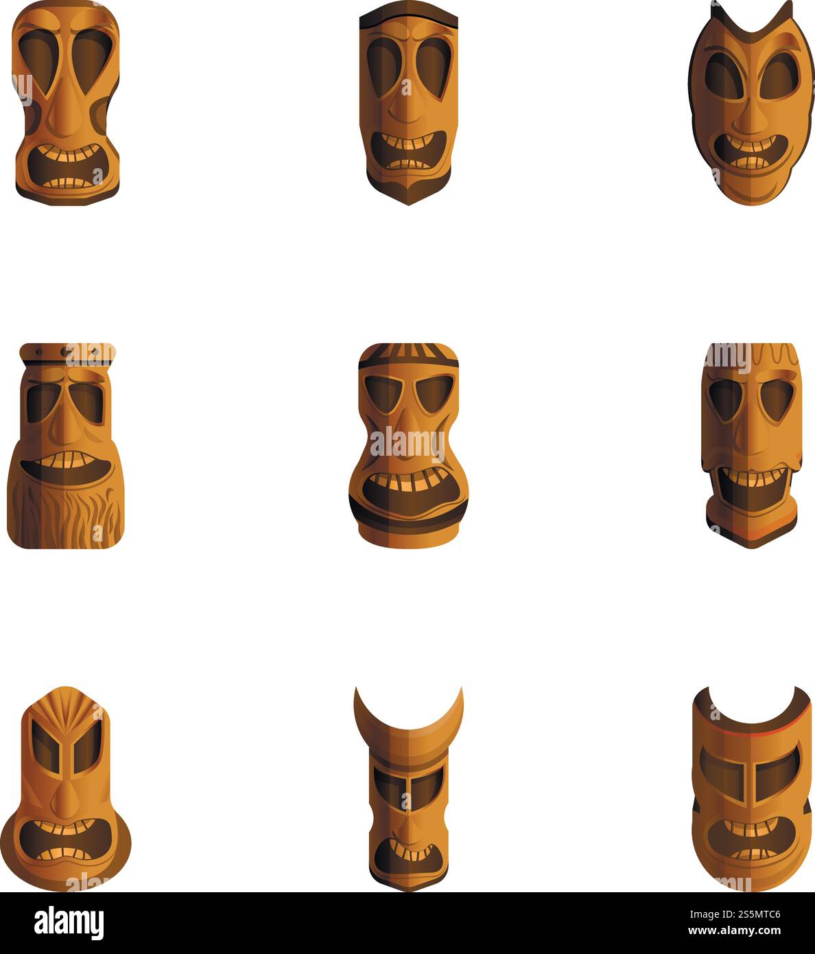 Jeu d'icônes d'idole Maya. Ensemble de dessins animés de 9 icônes vectorielles maya idol pour la conception de sites Web isolé sur fond blanc. Ensemble d'icônes d'idole Maya, style de dessin animé Illustration de Vecteur