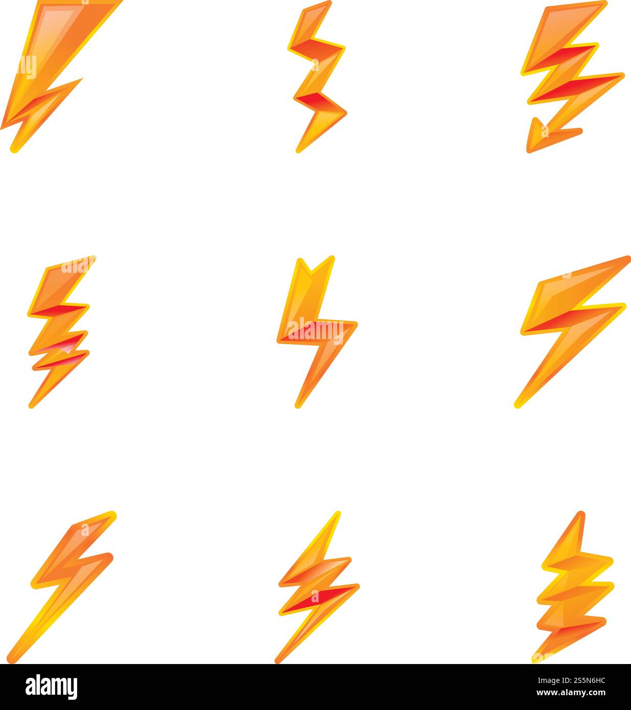 Puissant jeu d'icônes de boulon d'éclair. Ensemble de dessins animés de 9 icônes vectorielles puissantes de boulon de foudre pour la conception Web isolé sur fond blanc. Ensemble d'icônes de boulon d'éclair puissant, style de bande dessinée Illustration de Vecteur