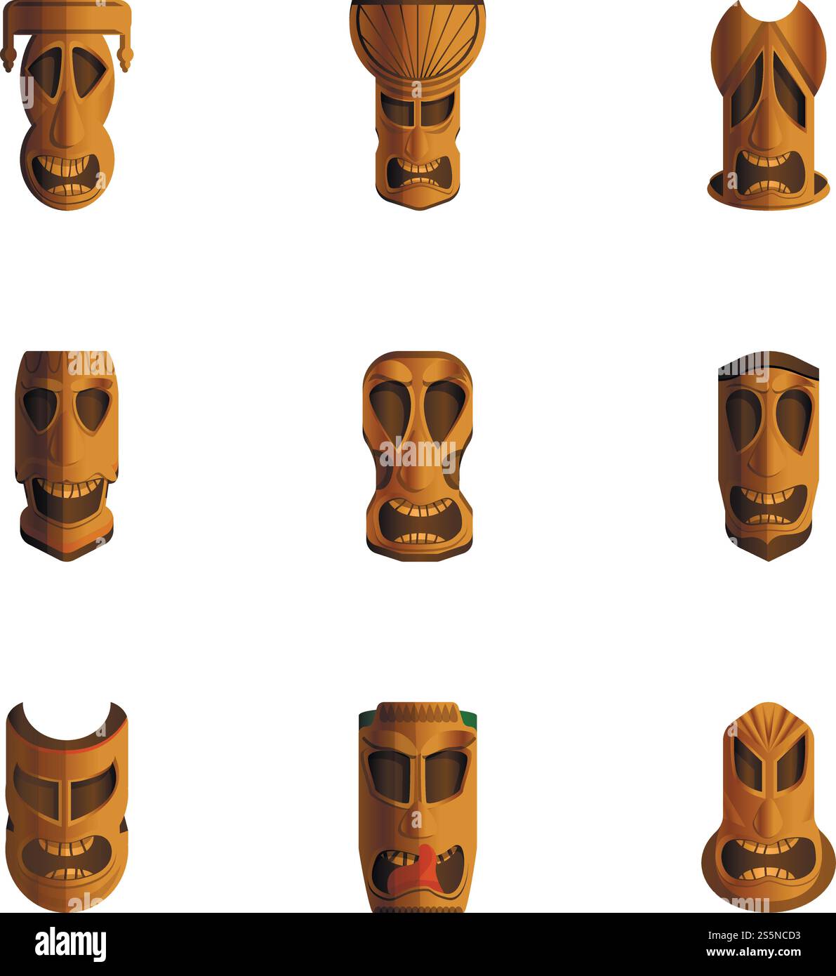 Jeu d'icônes d'idole tribal. Ensemble de dessins animés de 9 icônes vectorielles d'idoles tribales pour la conception Web isolé sur fond blanc. Jeu d'icônes d'idole tribal, style de bande dessinée Illustration de Vecteur