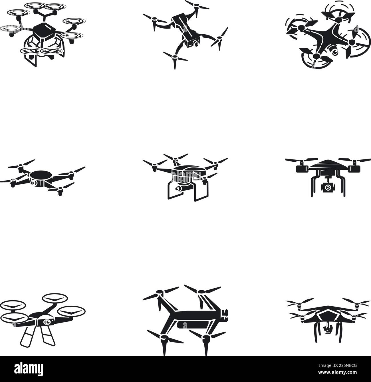 Jeu d'icônes de transport de drone. Ensemble simple de 9 icônes vectorielles de transport de drone pour la conception Web isolé sur fond blanc. Jeu d'icônes de transport de drone, style simple Illustration de Vecteur