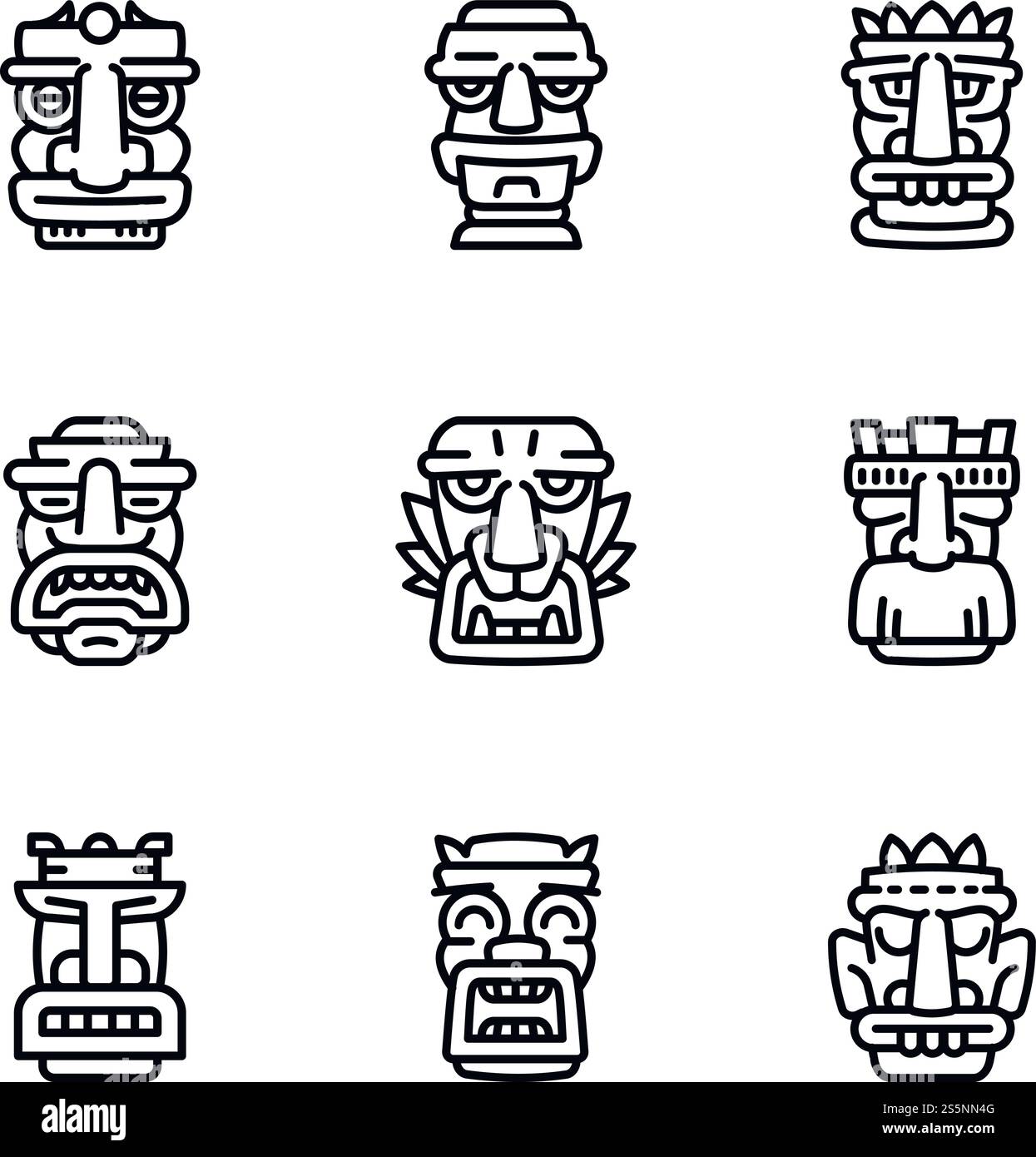 Jeu d'icônes d'idole antique. Ensemble de contours de 9 icônes vectorielles d'idole anciennes pour la conception de sites Web isolé sur fond blanc. Ensemble d'icônes d'idole antique, style de contour Illustration de Vecteur