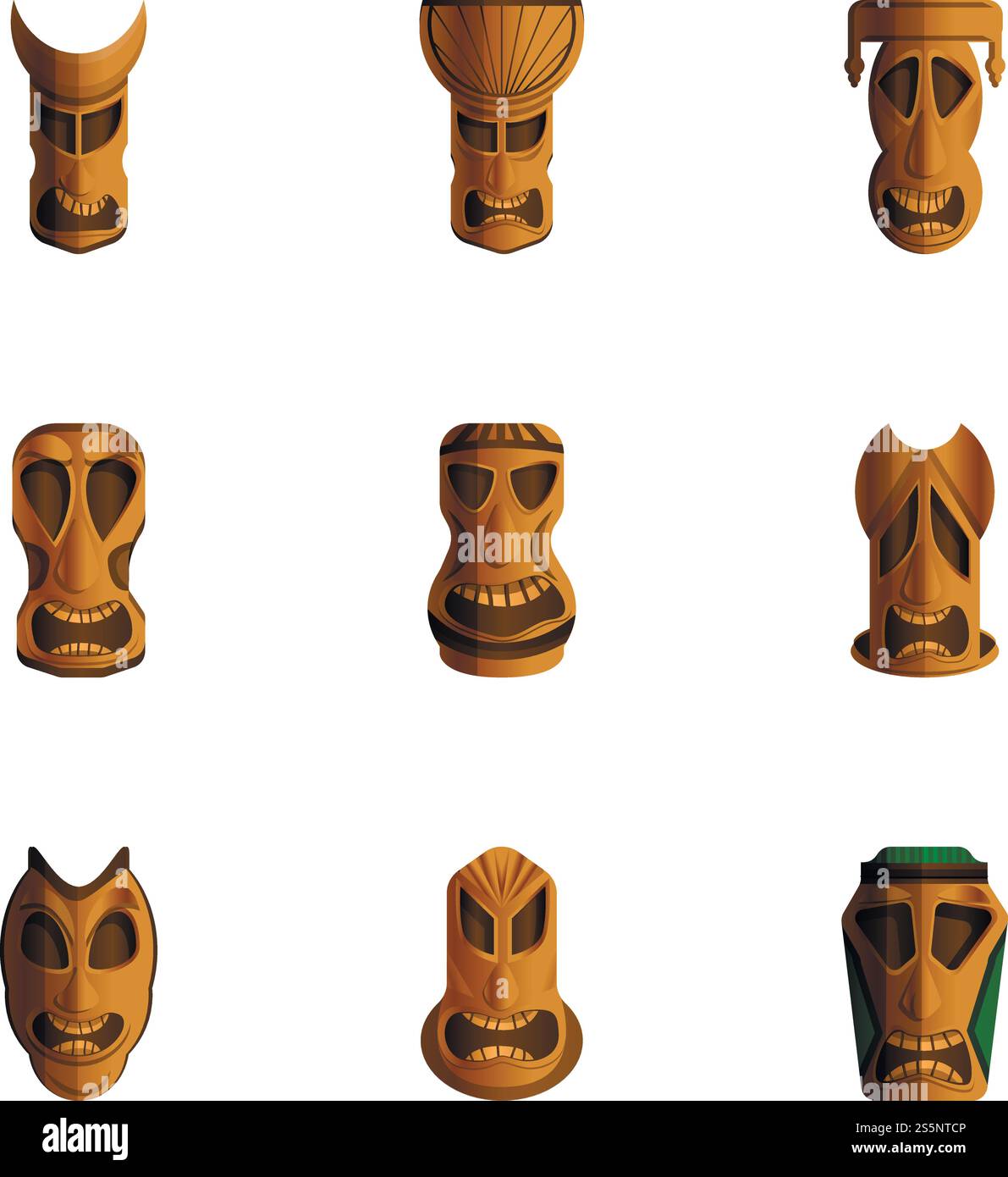 Jeu d'icônes totem idole. Ensemble de dessins animés de 9 icônes vectorielles totem idol pour la conception de sites Web isolé sur fond blanc. Ensemble d'icônes totem idole, style de dessin animé Illustration de Vecteur