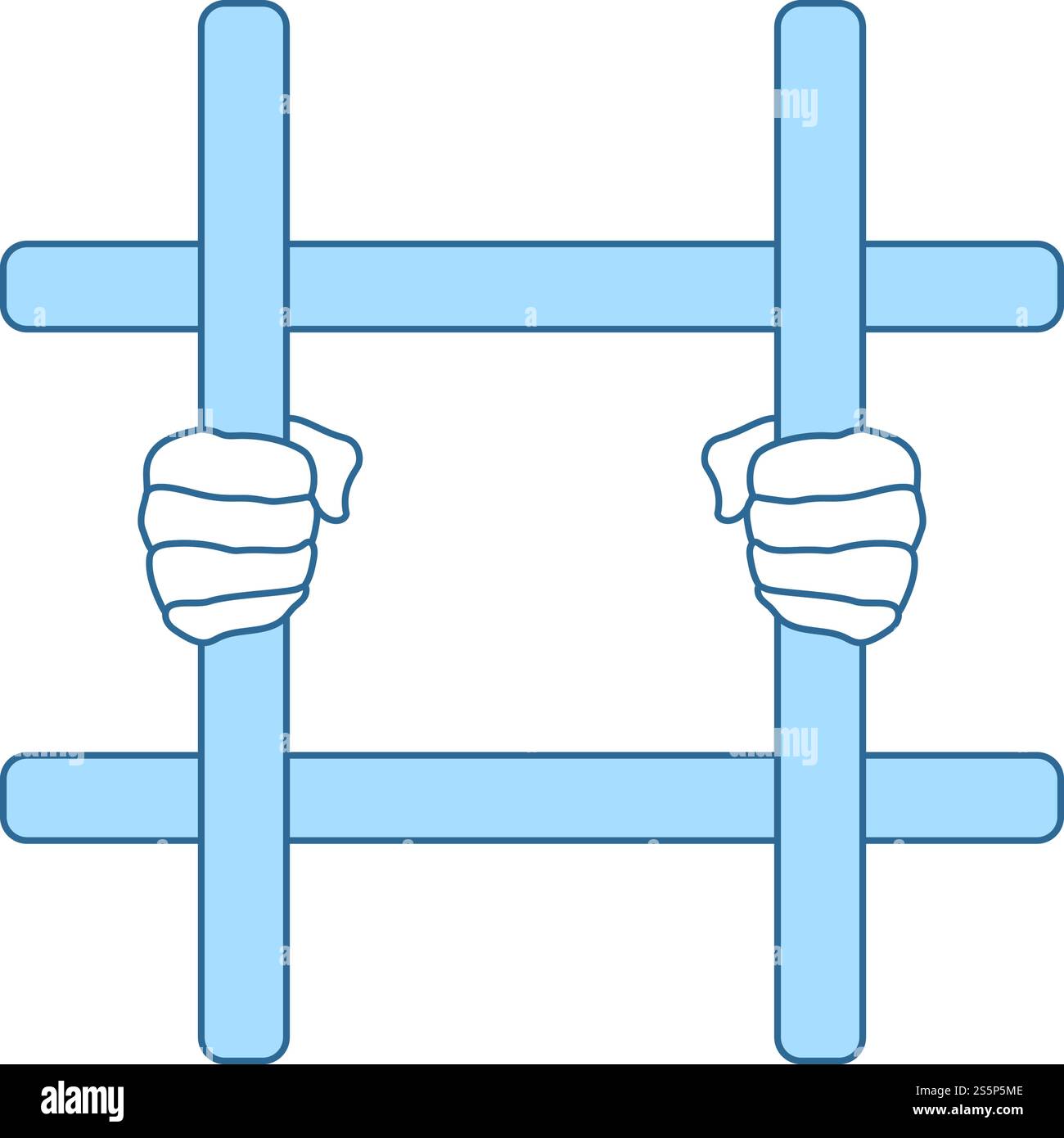 Mains tenant les barreaux Icône. Fine ligne de remplissage bleu avec Design. Vector Illustration. Illustration de Vecteur