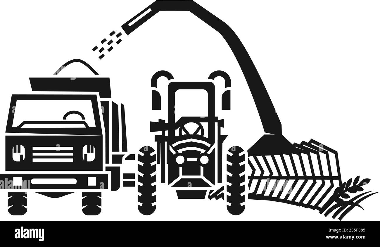 Icône de l'équipement de la récolteuse-hacheuse. Illustration simple de l'icône de vecteur d'équipement de moissonneuse de tracteur pour la conception de Web isolé sur fond blanc. Icône d'équipement de moissonneuse-batteuse de tracteur, style simple Illustration de Vecteur