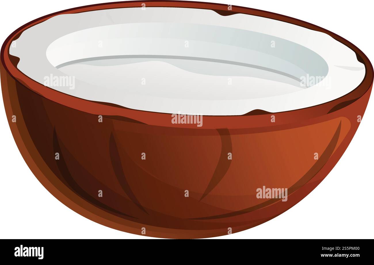 Icône de noix de coco à moitié coupée. Dessin animé de l'icône vectorielle de noix de coco semi-coupée pour la conception Web isolé sur fond blanc. Icône de noix de coco à moitié coupée, style de bande dessinée Illustration de Vecteur