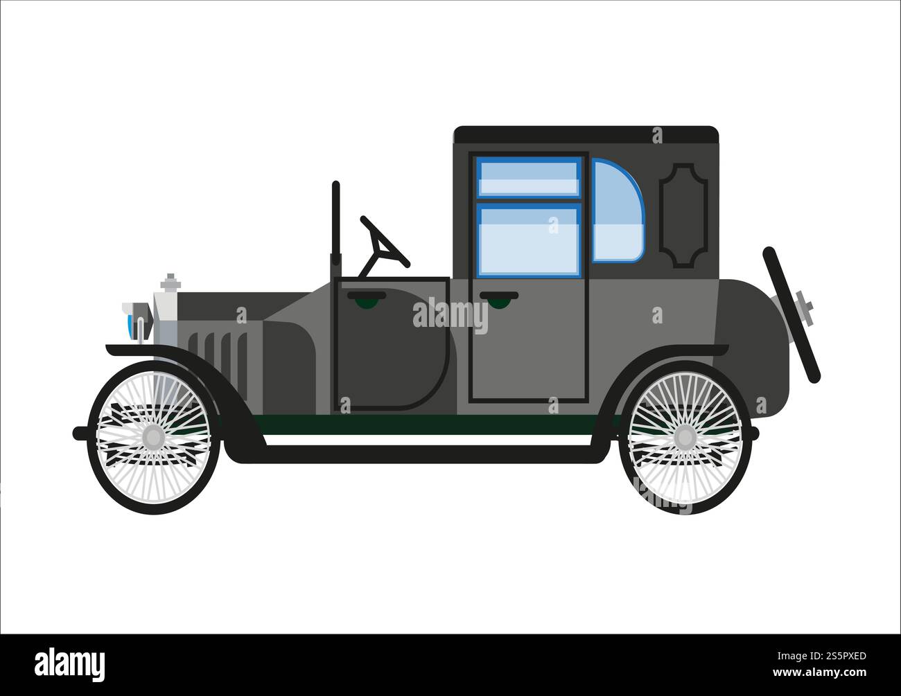 Rétro vieille voiture ou rétro rétro automobile à moteur mécanique. Ancien modèle automobile de collection vétéran avec dessus de cabriolet rétractable et roues. Icône de véhicule plat isolé par vecteur. Vieille voiture rétro ou icône plate de vecteur automatique rétro de véhicule de collection vintage Illustration de Vecteur