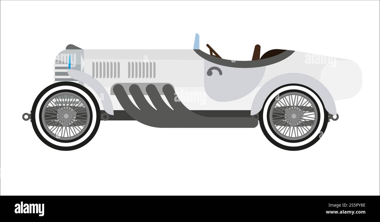 Vieille voiture de sport ou voiture de course rétro vintage. Icône isolée plate de vecteur de courses de voitures de collection antiques vétéran modèle de véhicule automobile de voiture de sport avec toit ouvert. Vieille voiture de sport ou vintage rétro collection de course wehicle vecteur plat icône Illustration de Vecteur