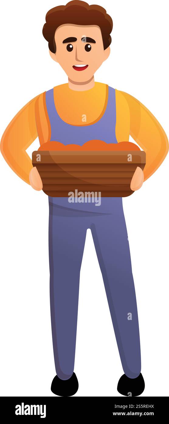 Icône de boîte en bois de tomate fermier. Dessin animé de l'icône de vecteur de boîte en bois de tomate fermier pour la conception de Web isolé sur fond blanc. Icône de boîte en bois de tomate fermier, style de bande dessinée Illustration de Vecteur