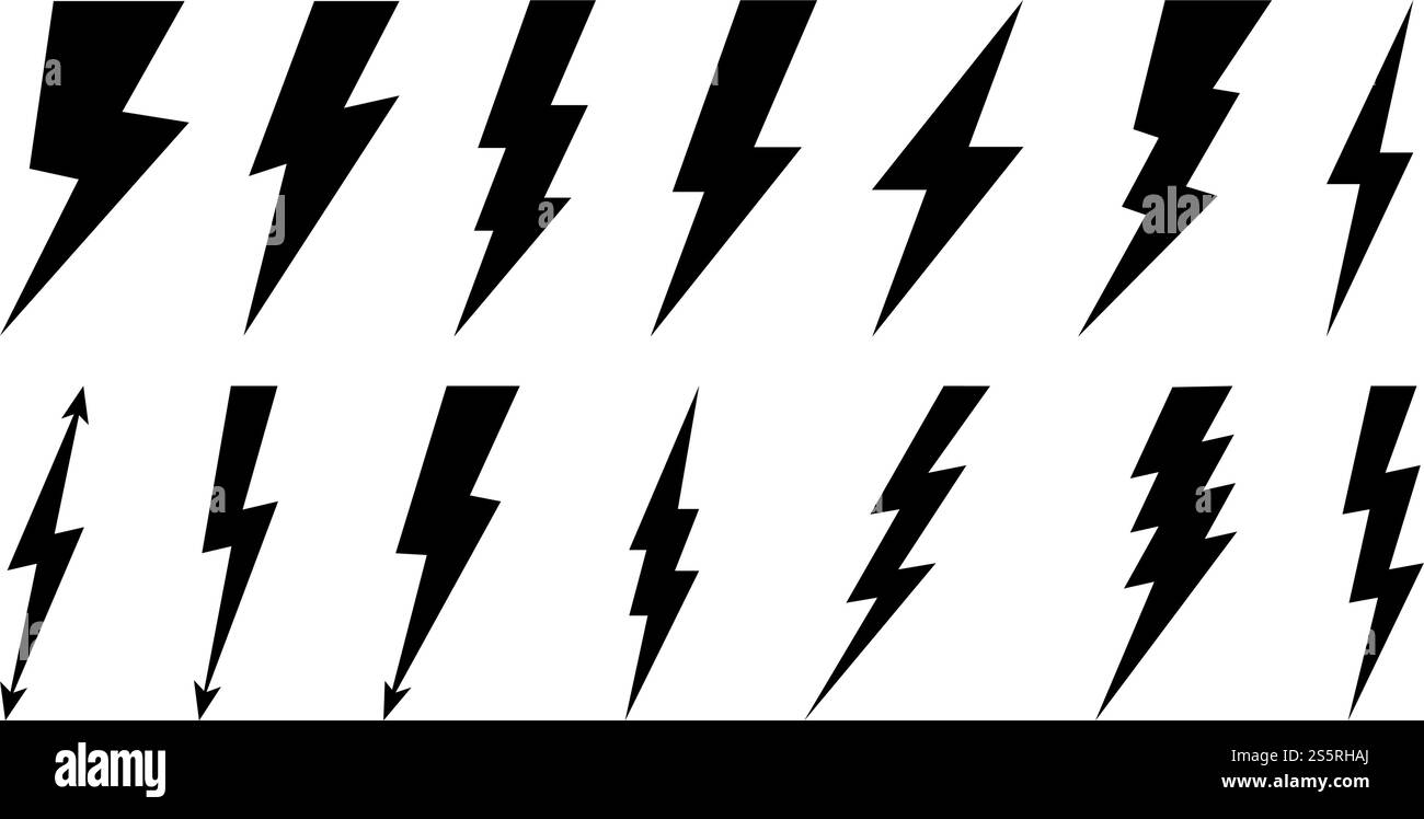 Ensemble d'icônes de foudre, éclair électrique, foudre, illustration vectorielle de symbole dangereux Illustration de Vecteur
