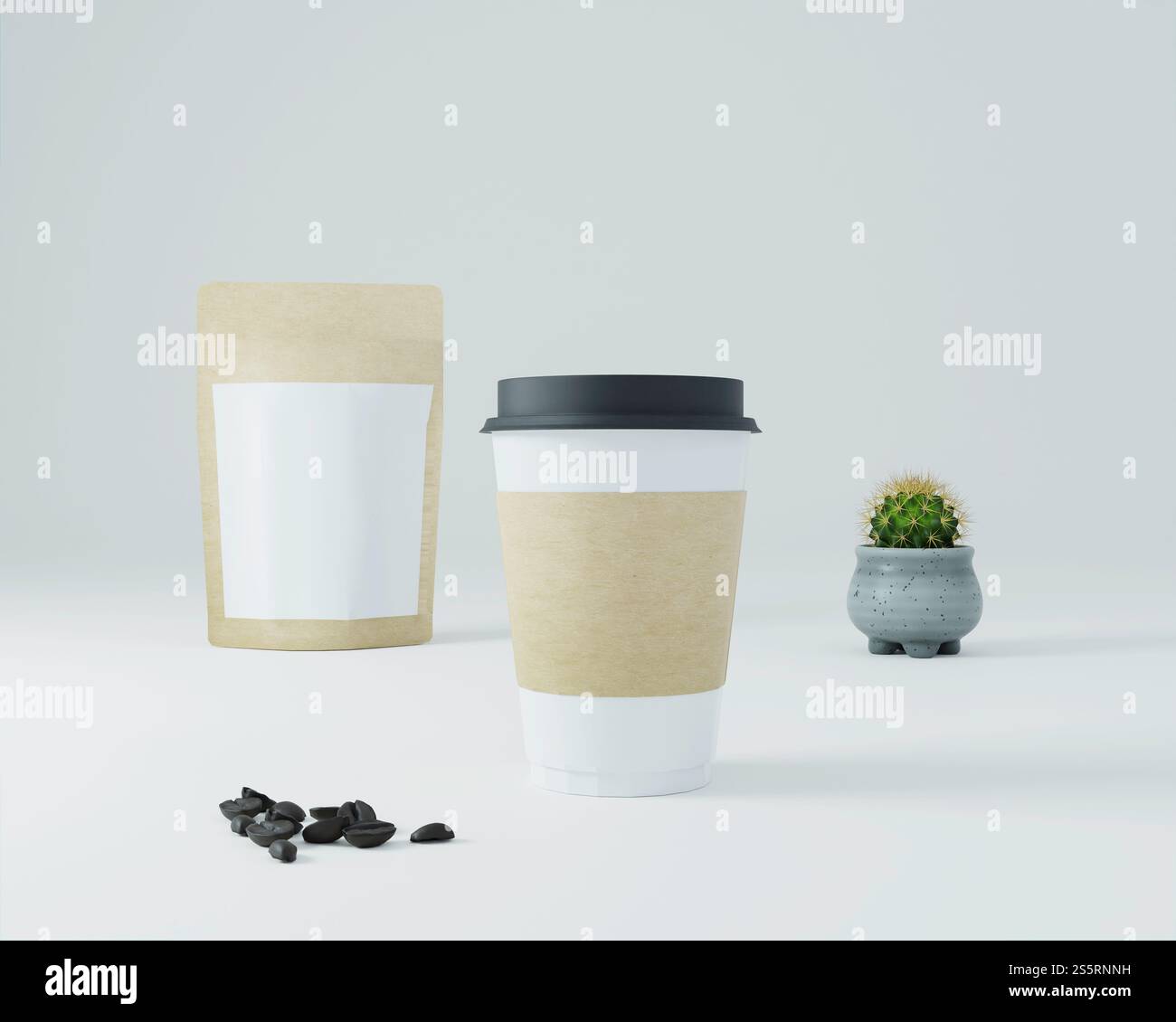 Un paquet utilisé pour le café avec des tasses à café. Banque D'Images Un paquet utilisé pour le café avec des tasses à café. Banque D'Images