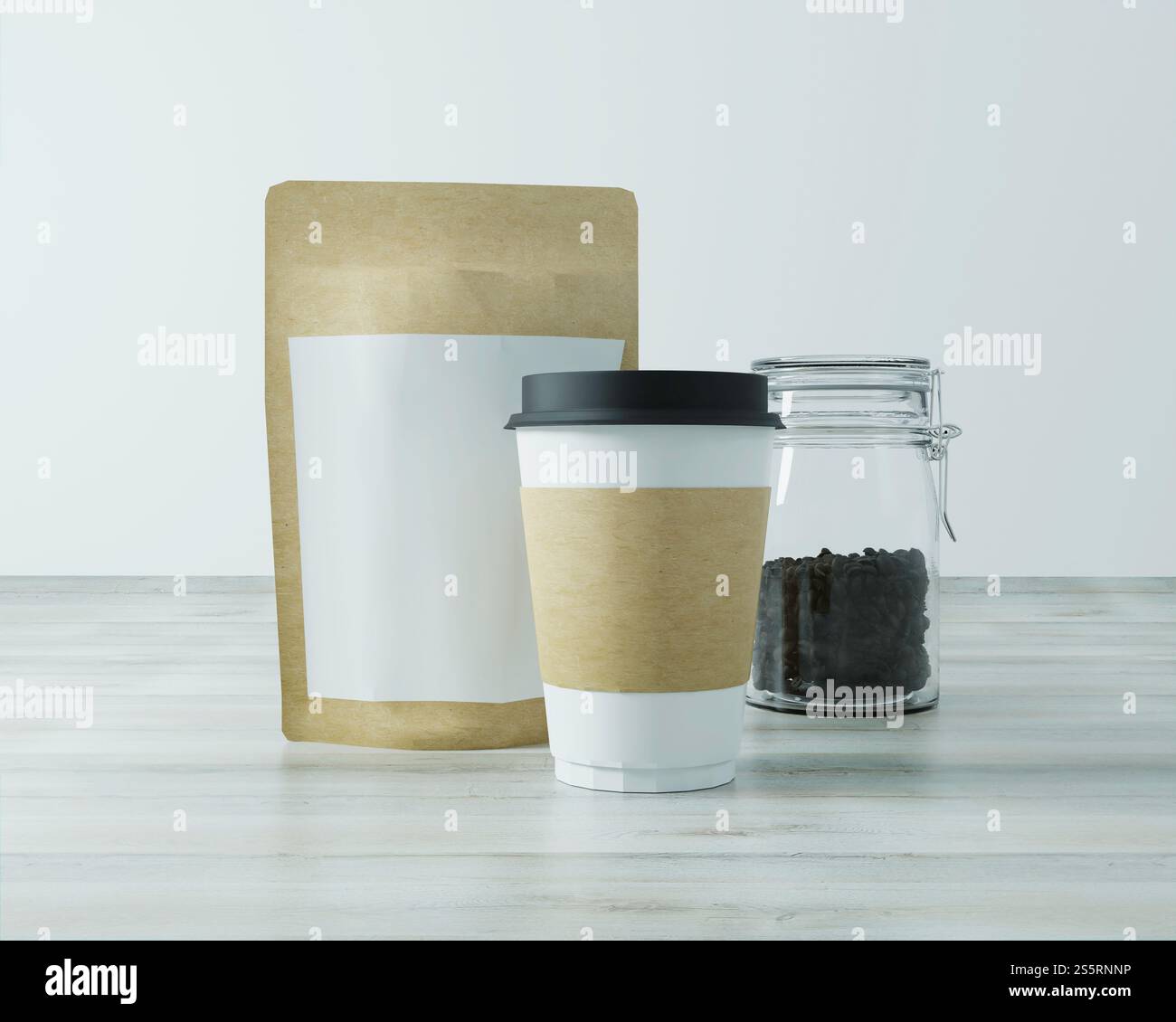 Un paquet utilisé pour le café avec des tasses à café. Banque D'Images Un paquet utilisé pour le café avec des tasses à café. Banque D'Images
