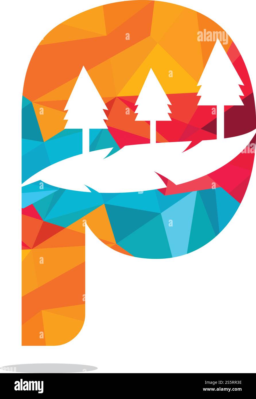 Conception de logo lettre P d'icône de paysage nature. Illustration de Vecteur