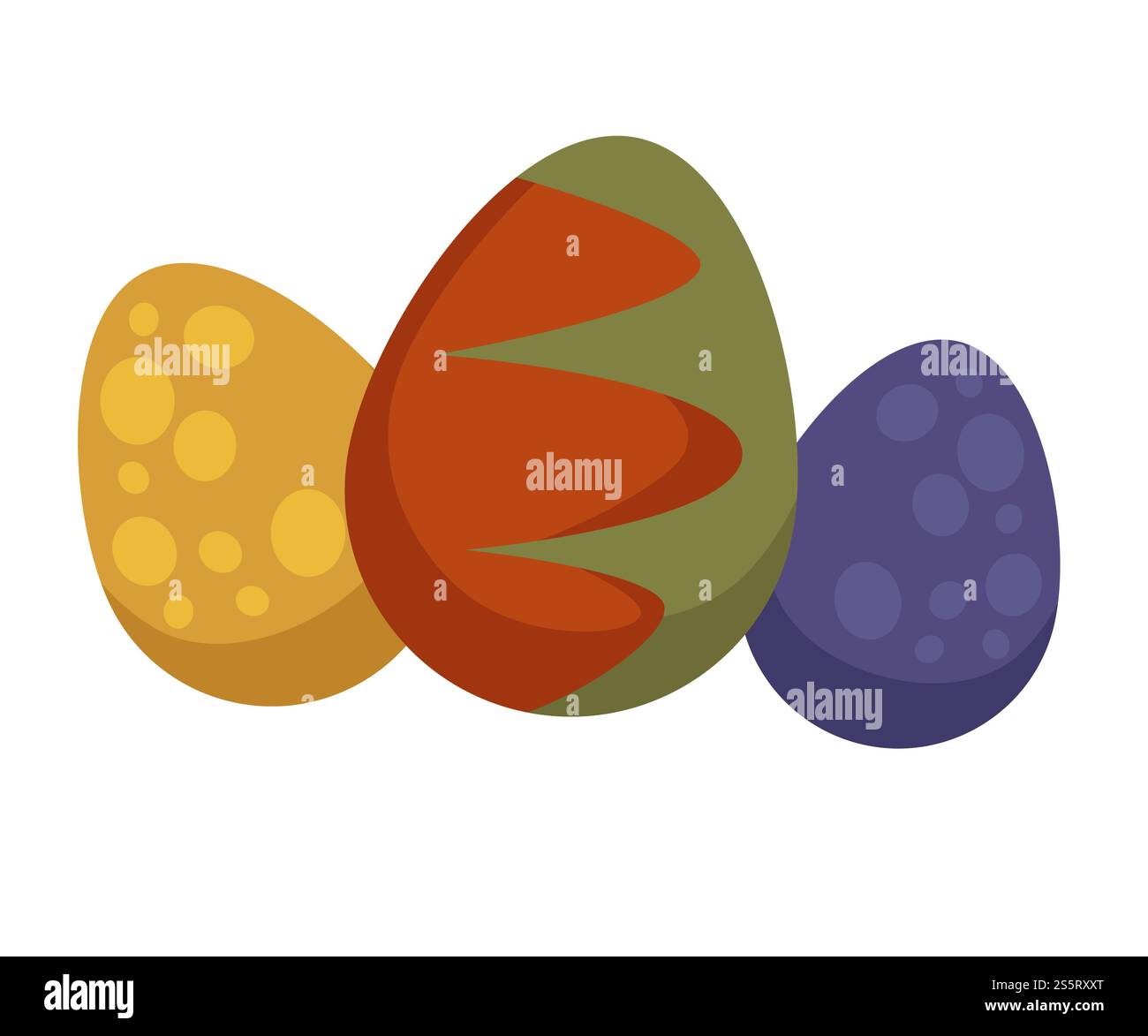 Œufs de dragon ou de dinosaure dans la coquille de couleur avec des points créature mystique isolé monstre icône ou bête animal légendaire bébé nature objet naissance et nouveau fœtus de vie dans vecteur de conteneur naturel dur .. Oeufs de dragon en couleur coquille mysctique créature isolée icône Illustration de Vecteur