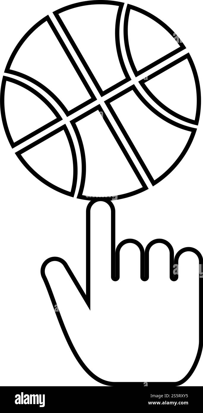 Ballon de basket-ball de tourner sur le dessus de l'icône index noir contour vector illustration couleur style plat simple image Illustration de Vecteur