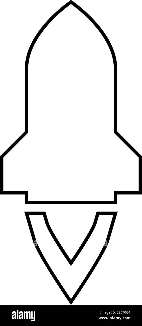 Fusée avec flamme dans le vaisseau spatial volant lançant l'exploration spatiale concept d'arme de guerre contour d'icône de vecteur de couleur noire illustration de style plat image simple Illustration de Vecteur