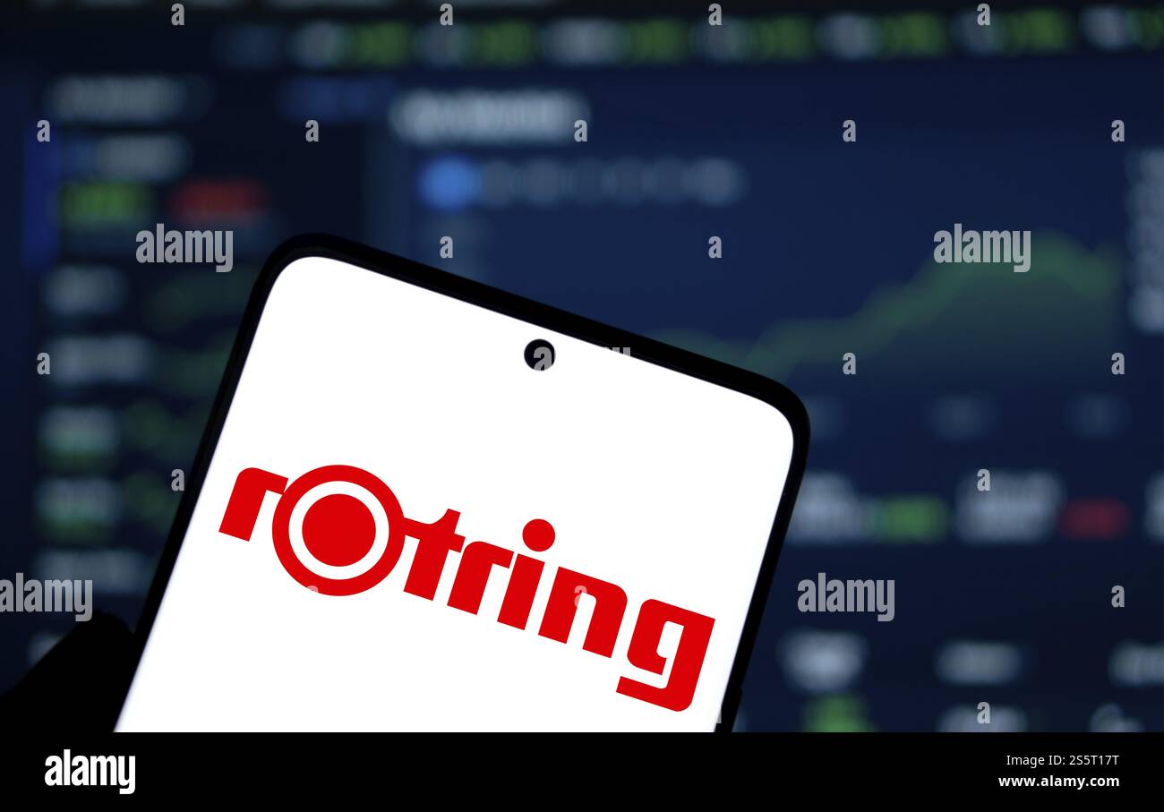 le logo rotring est affiché sur s, artphone. Rotring est un fabricant d'outils techniques de dessin et d'outils d'écriture entreprise Banque D'Images