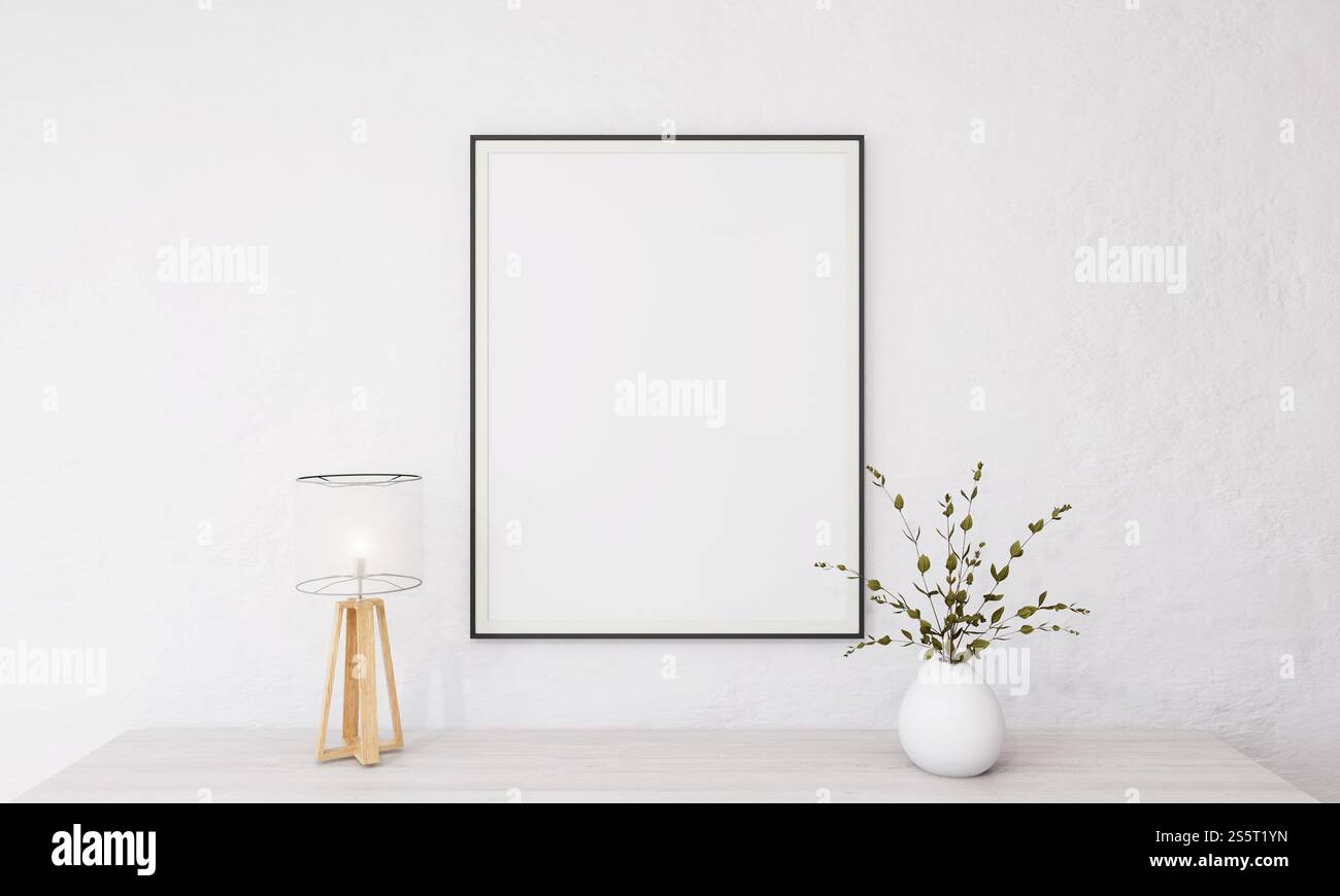 Des cadres photo avec des pots de plantes ornent le salon. Banque D'Images