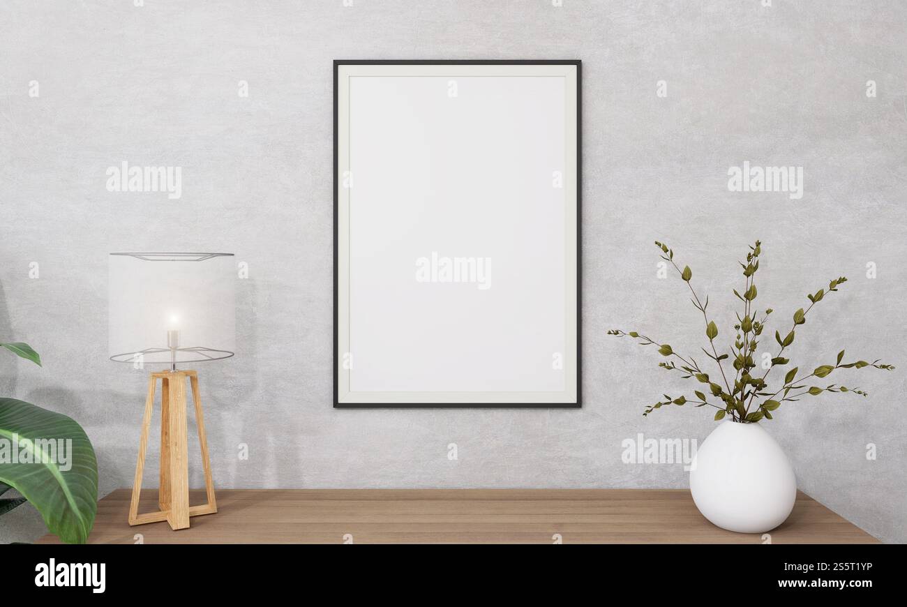 Des cadres photo avec des pots de plantes ornent le salon. Banque D'Images