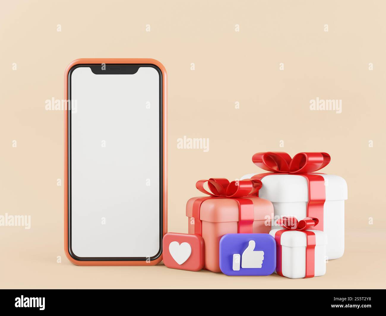 Téléphone portable sur fond pastel avec des graphiques 3D. Banque D'Images