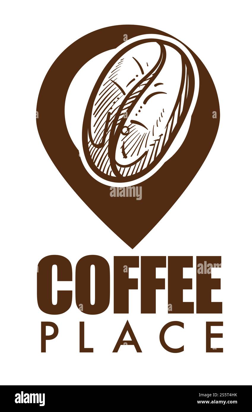 Café lieu isolé icône grain mûr et symbole de géolocalisation boisson chaude ou boisson énergique café ou bar restaurant emblème ingrédient de grain pour le brassage americano et latte moka et cappuccino vecteur .. Café place isolé icône grain mûr et symbole de géolocalisation Illustration de Vecteur