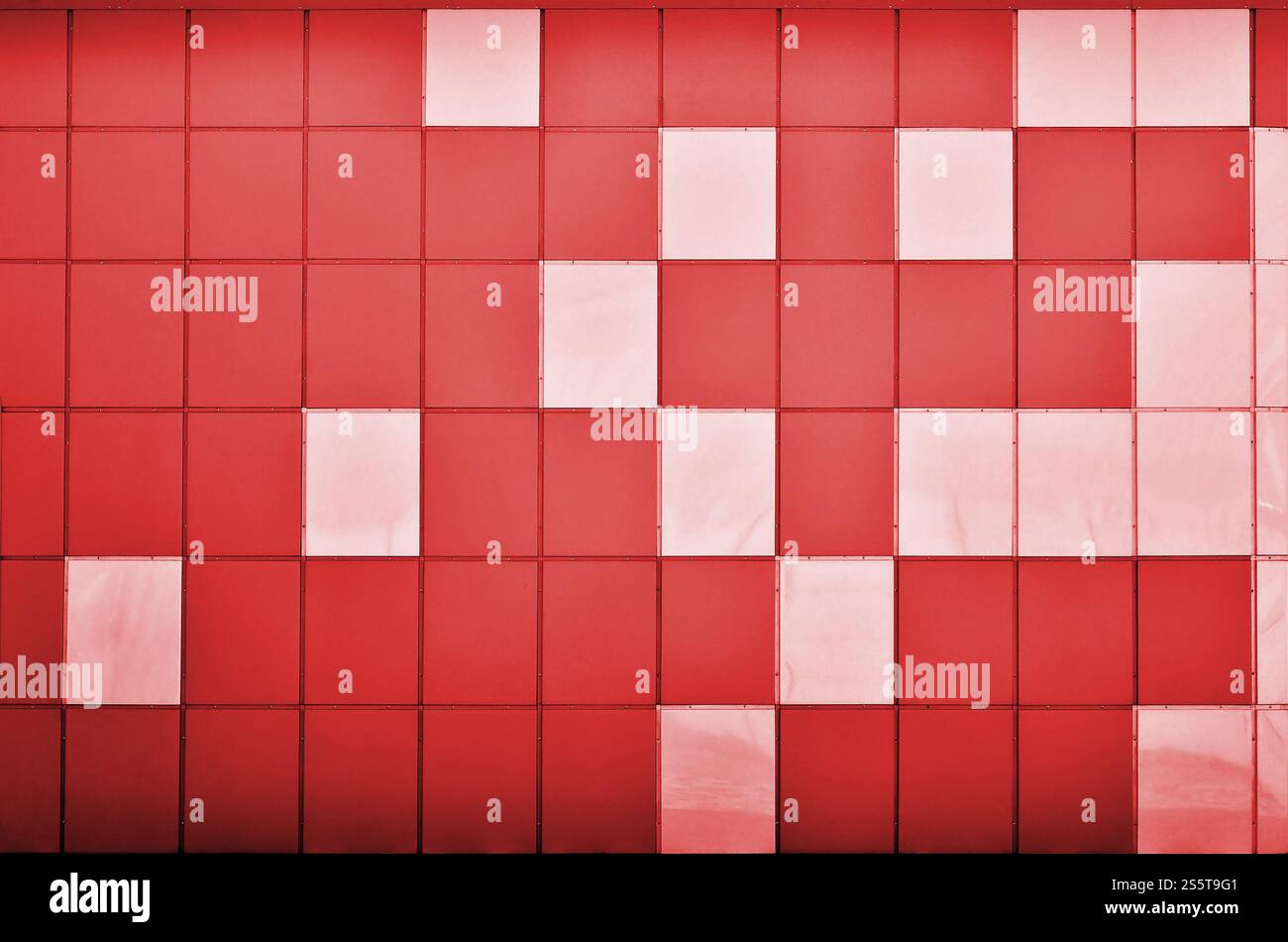 La texture du mur métallique, encadrée sous la forme de carrés colorés de deux couleurs. Conception murale moderne pour l'extérieur du résidentiel et du bureau Banque D'Images