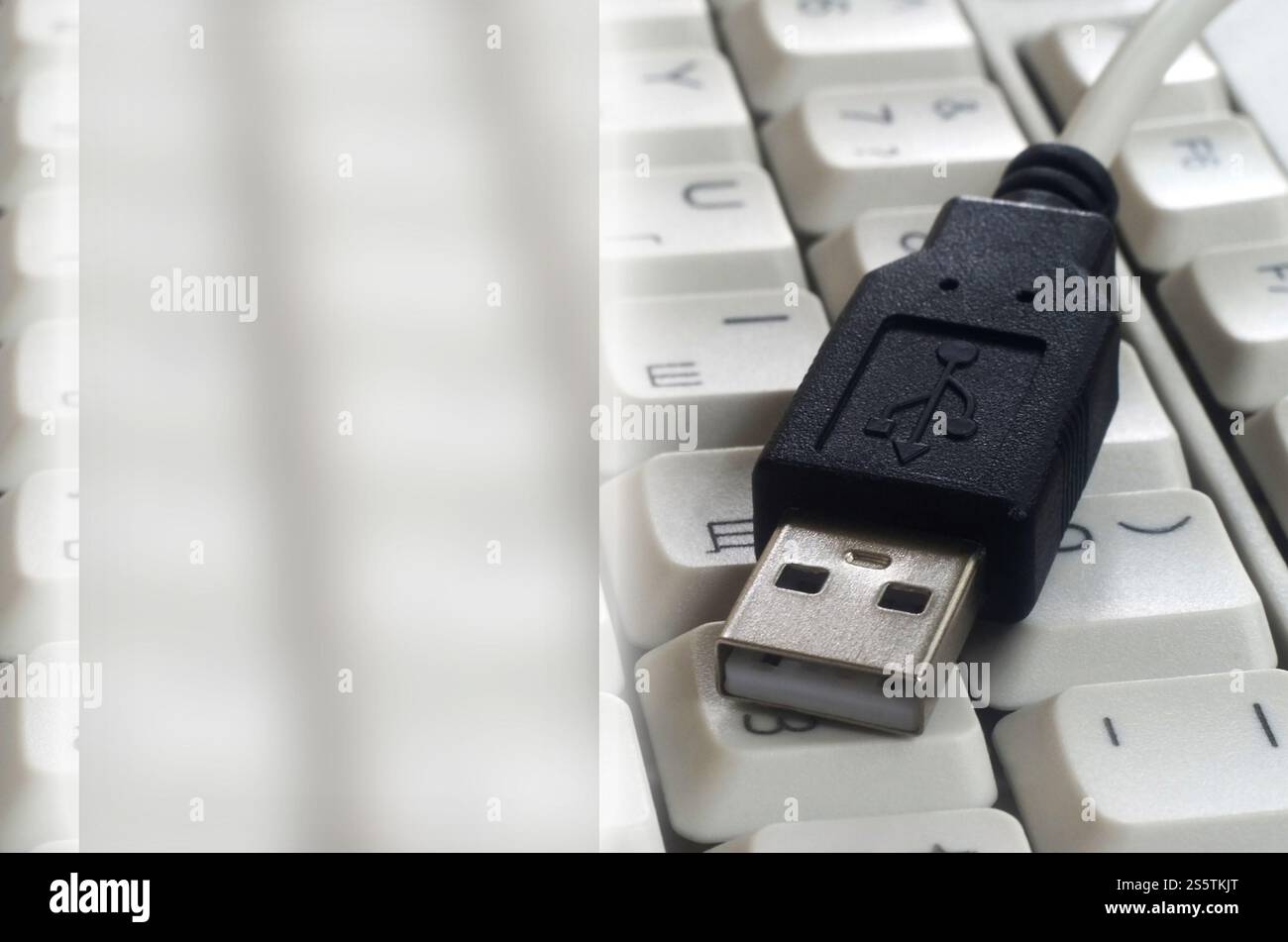 Entrée USB noir sur blanc l'ordinateur classique avec clavier anglais et russe mise en page avec copie espace domaine Banque D'Images