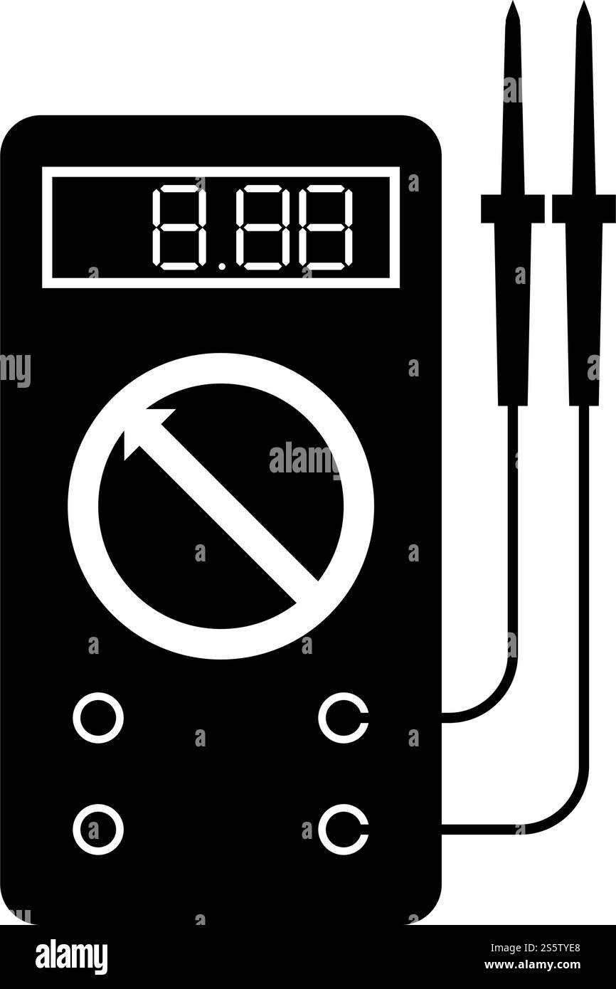 Multimètre numérique pour mesurer les indicateurs électriques tension c.a. ampérage ohmmètre puissance avec sondes icône couleur noire illustration vectorielle style plat image simple. Multimètre numérique pour mesurer les indicateurs électriques tension c.a. ampérage ohmmètre puissance avec sondes icône couleur noire illustration vectorielle image de style plat Illustration de Vecteur