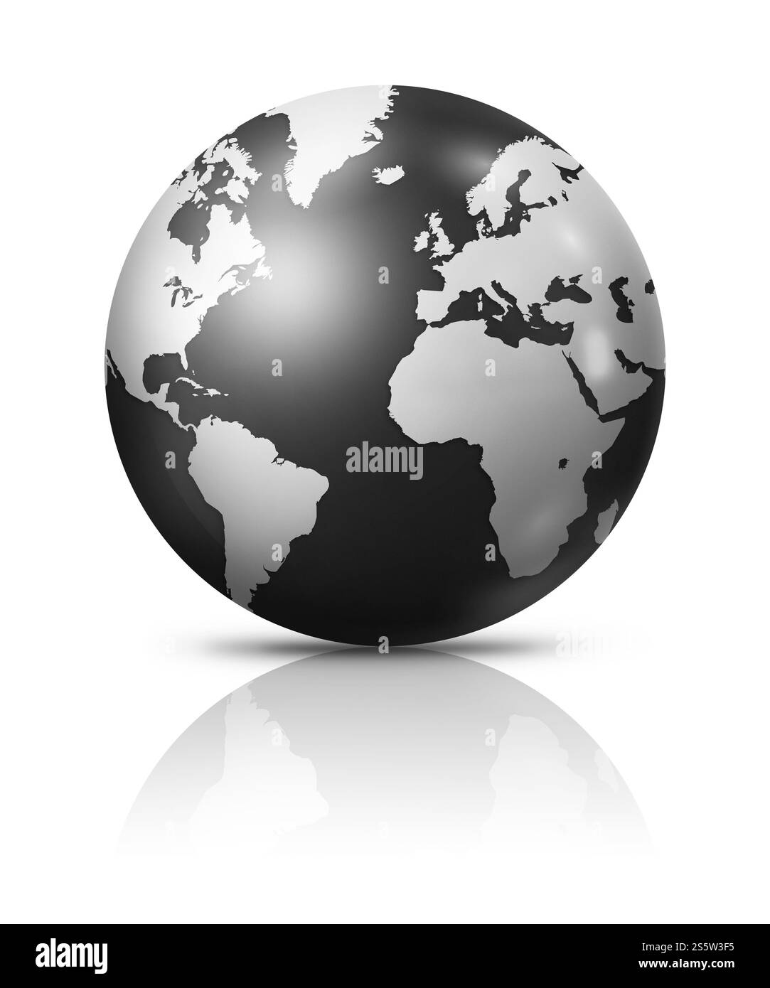 Globe terrestre noir isolé sur fond blanc. Illustration 3D. Globe terrestre noir isolé sur fond blanc Banque D'Images