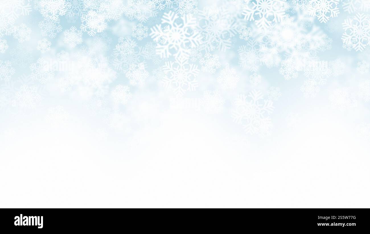 Effet de neige tombante de Noël avec des flocons de neige blancs sur fond bleu clair. Vecteur 3D effet chute de neige Banque D'Images