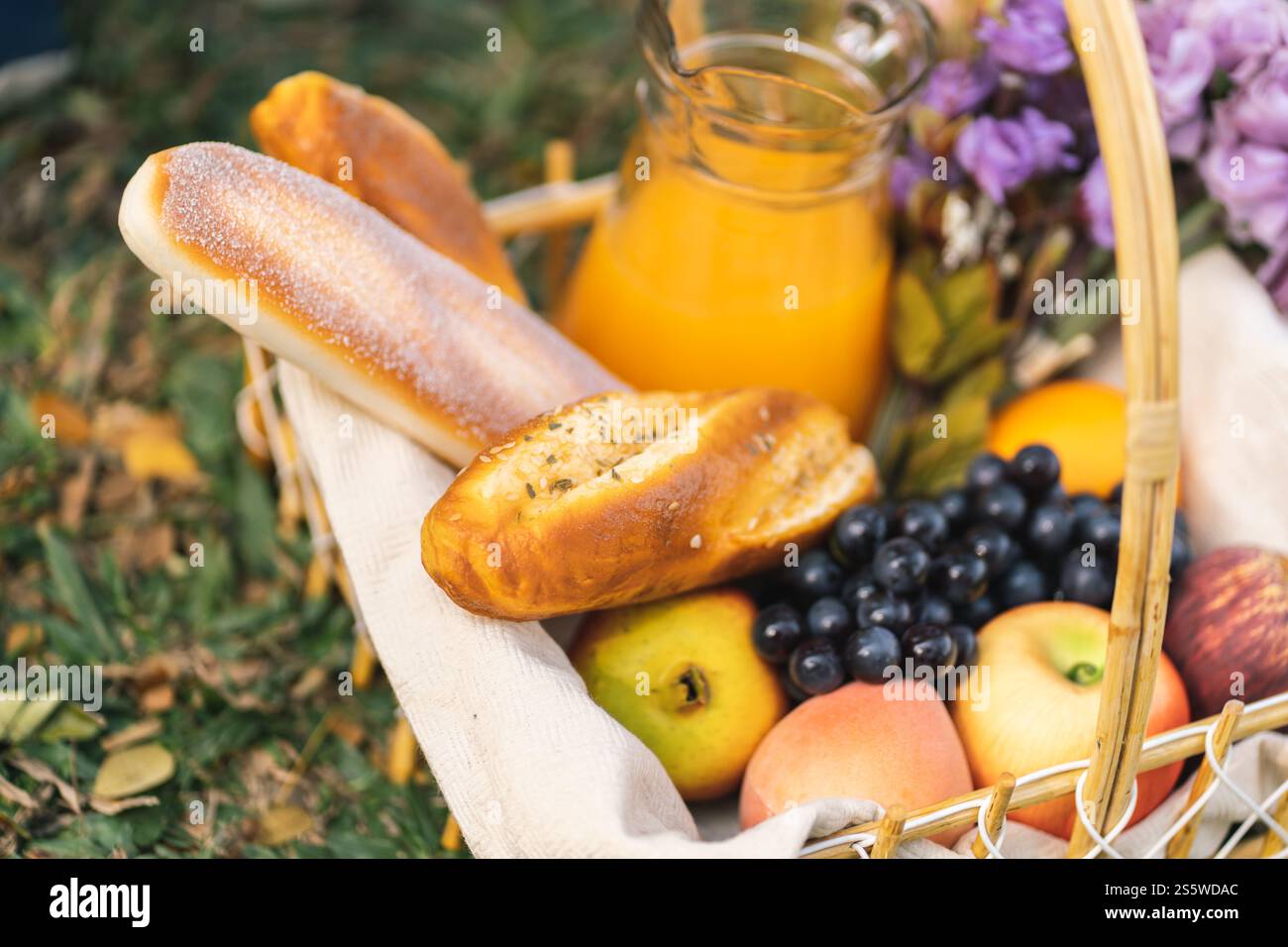 Déjeuner pique-nique repas à l'extérieur du parc avec panier de pique-nique alimentaire. profitez de l'heure de pique-nique dans la nature du parc à l'extérieur Banque D'Images