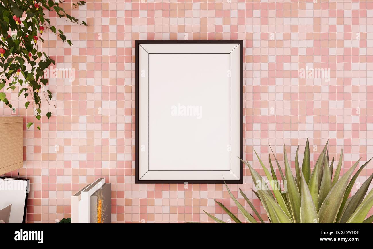 Cadre photo sur le mur dans le salon, style 3D. Banque D'Images