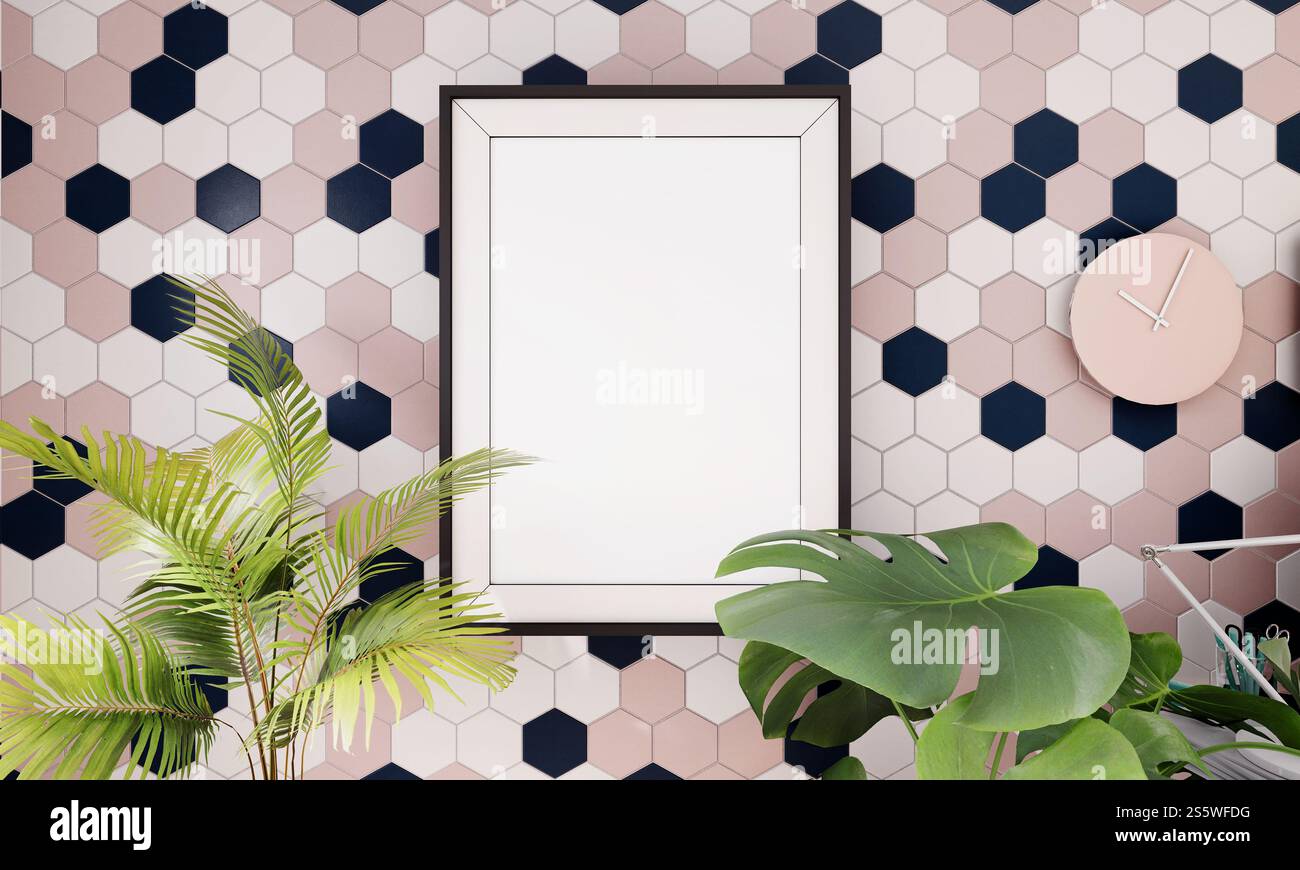 Cadre photo sur le mur dans le salon, style 3D. Banque D'Images