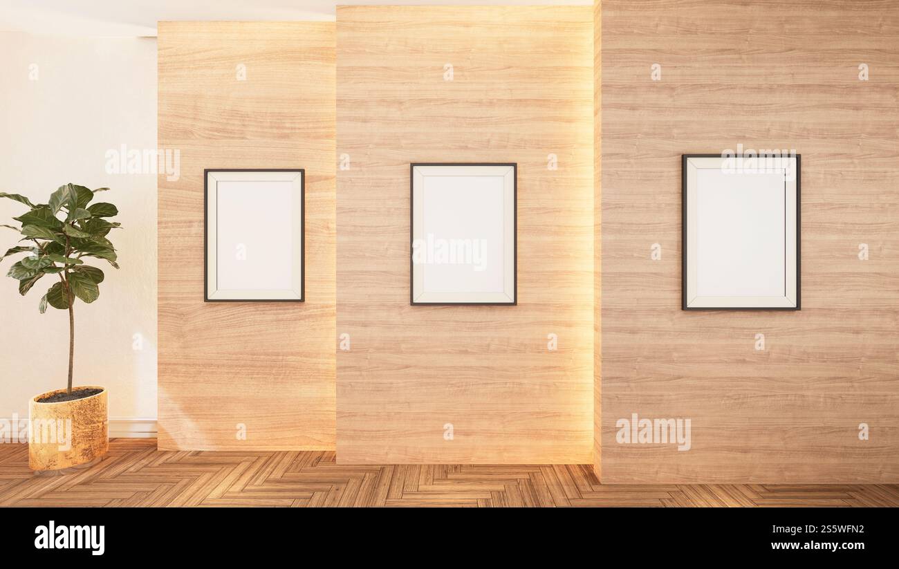 Cadre photo sur le mur dans le salon, style 3D. Banque D'Images