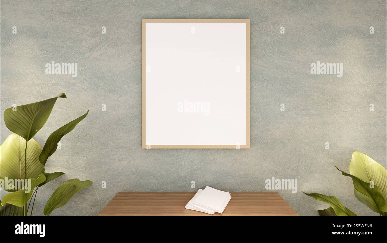 Cadre photo sur le mur dans le salon, style 3D. Banque D'Images