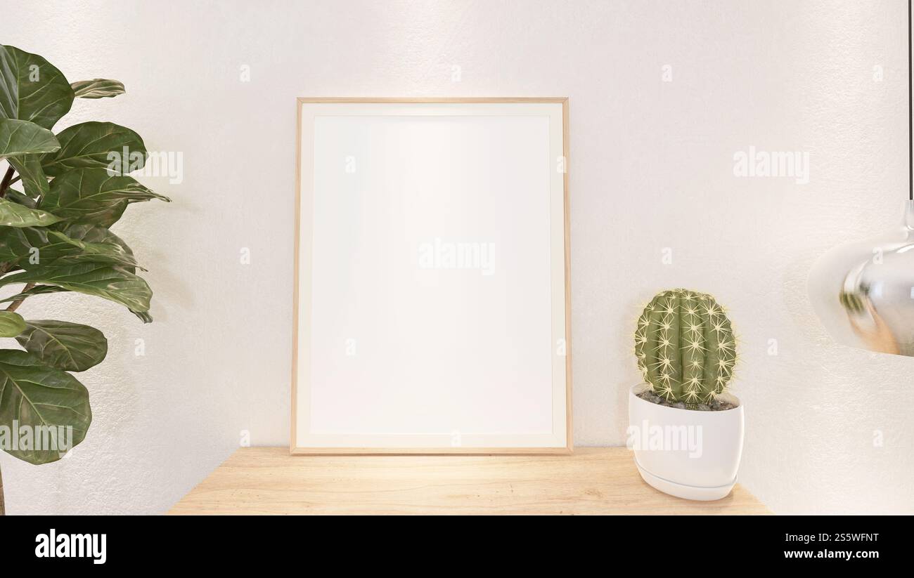 Cadre photo mural de salon avec vase à fleurs, style 3D. Banque D'Images