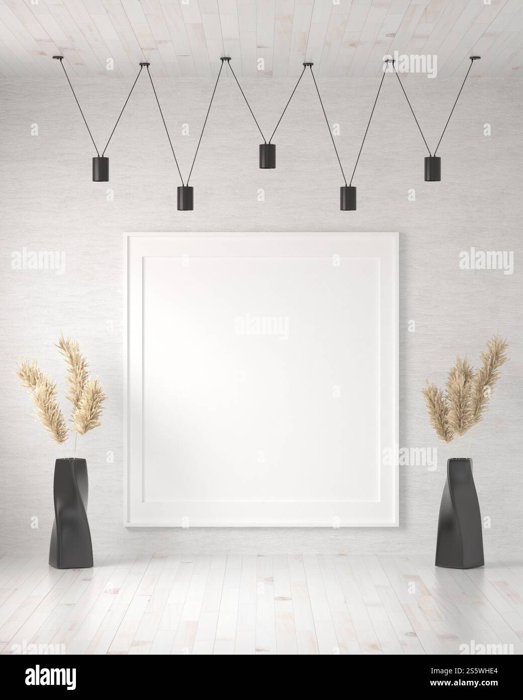 Cadre photo mural de salon avec vase à fleurs, style 3D. Banque D'Images