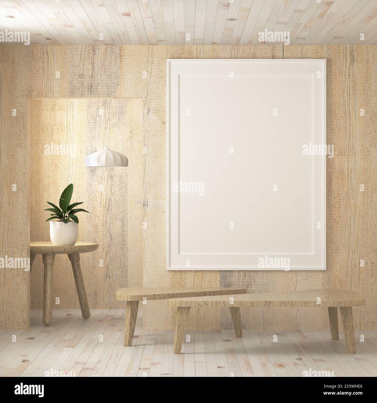 Cadre photo mural de salon avec vase à fleurs, style 3D. Banque D'Images