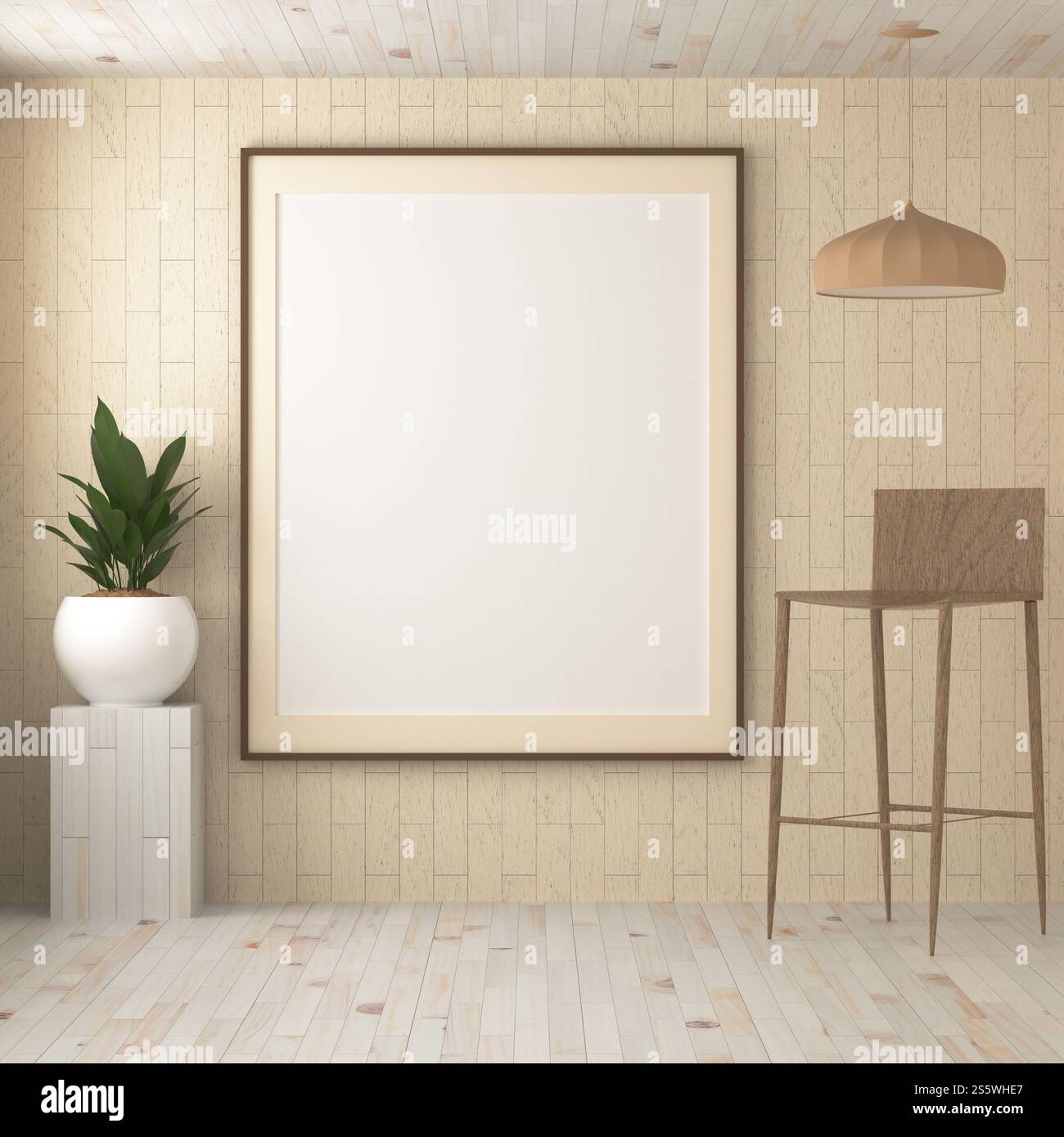 Cadre photo mural de salon avec vase à fleurs, style 3D. Banque D'Images