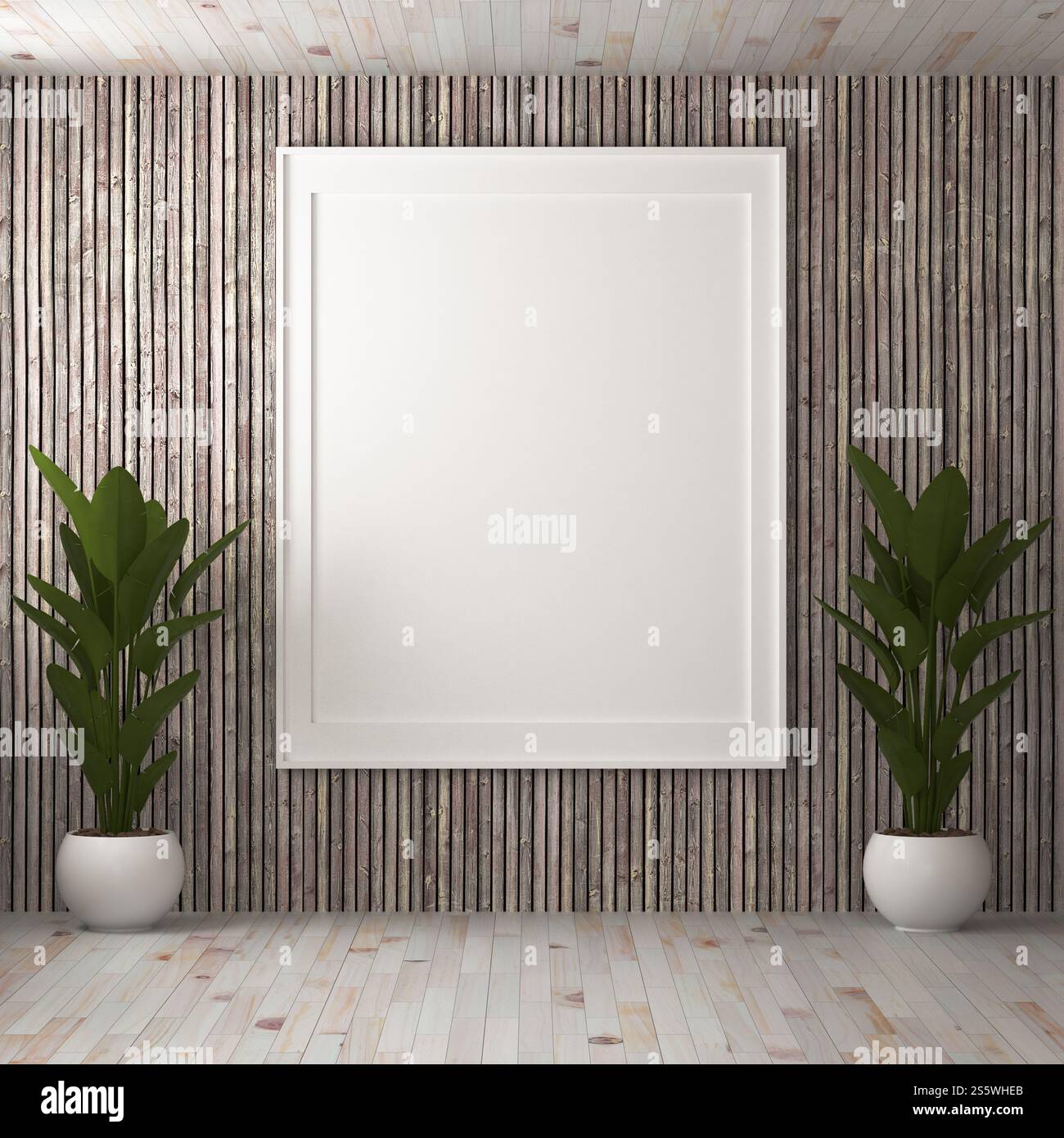 Cadre photo mural de salon avec vase à fleurs, style 3D. Banque D'Images