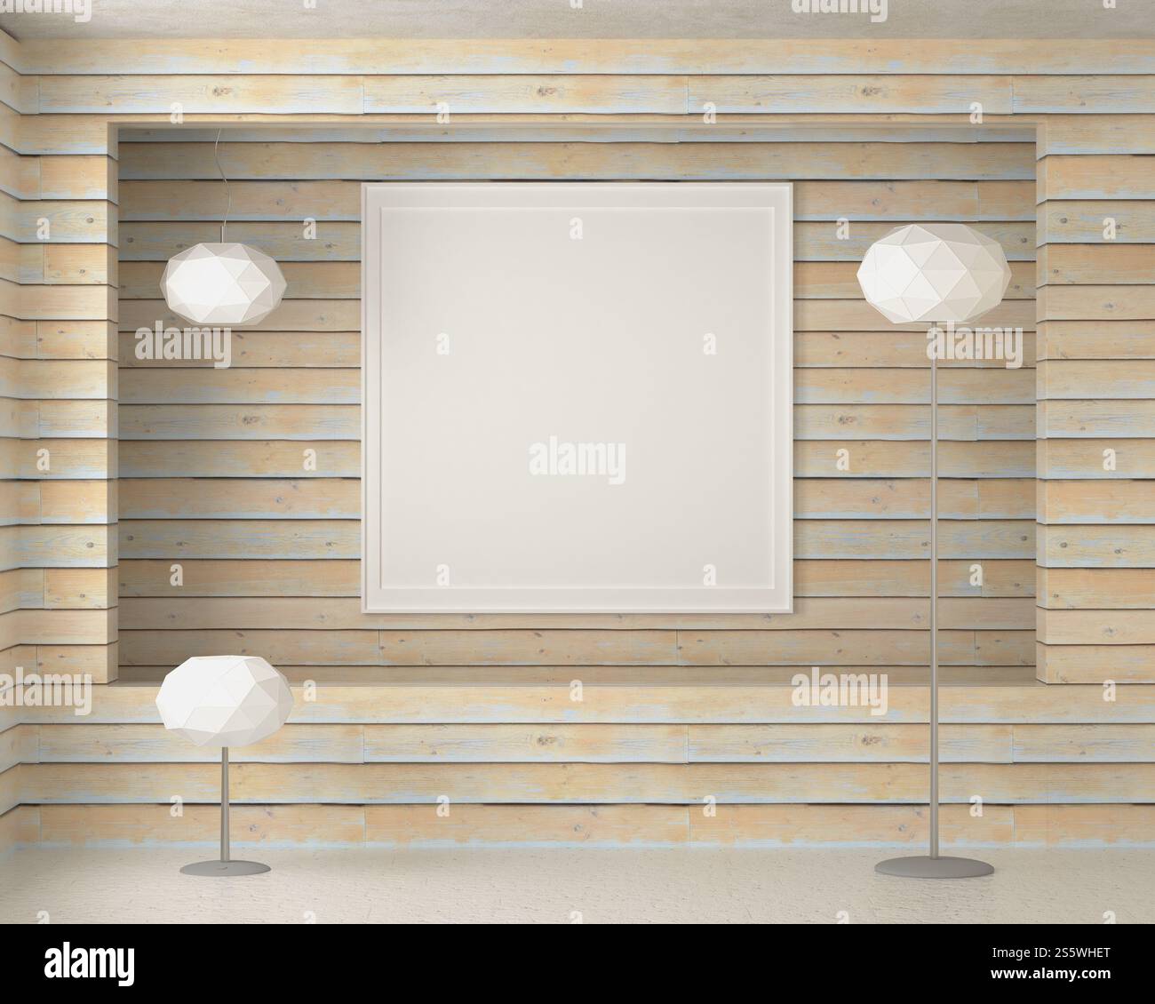 Cadre photo sur le mur dans le salon, style 3D. Banque D'Images